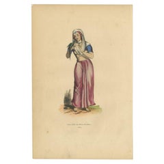 Antique Hand-Colored Print of a Young Lady of Mount Himalayas, 1843