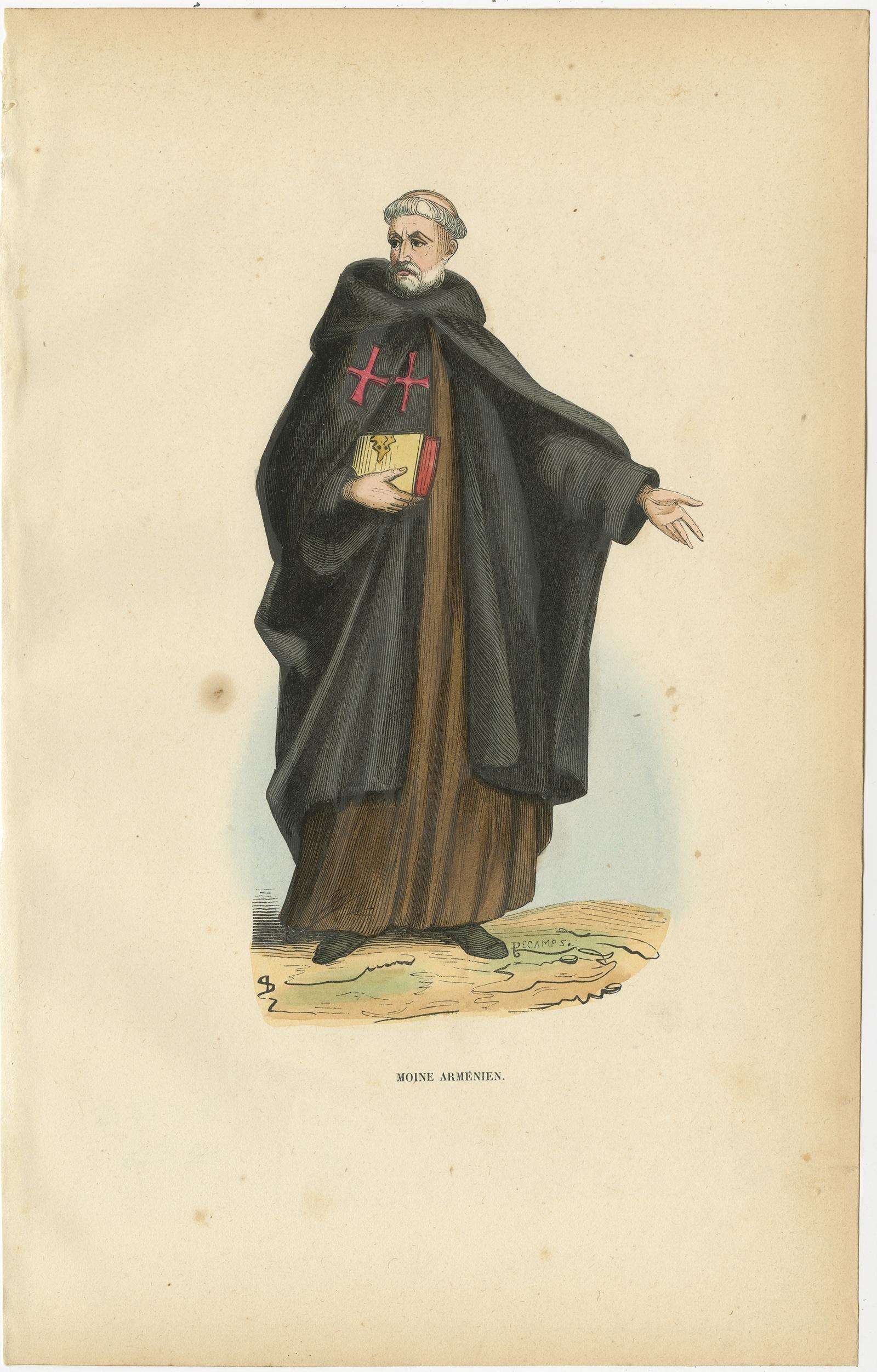 Antique print titled 'Moine Arménien' or Armenian Monk.

The nowadays Mekhitarists or Mechitarists are a monastic order of the Armenian Catholic Church founded in 1700 by Abbot Mekhitar of Sebaste. They are best known for their series of scholarly