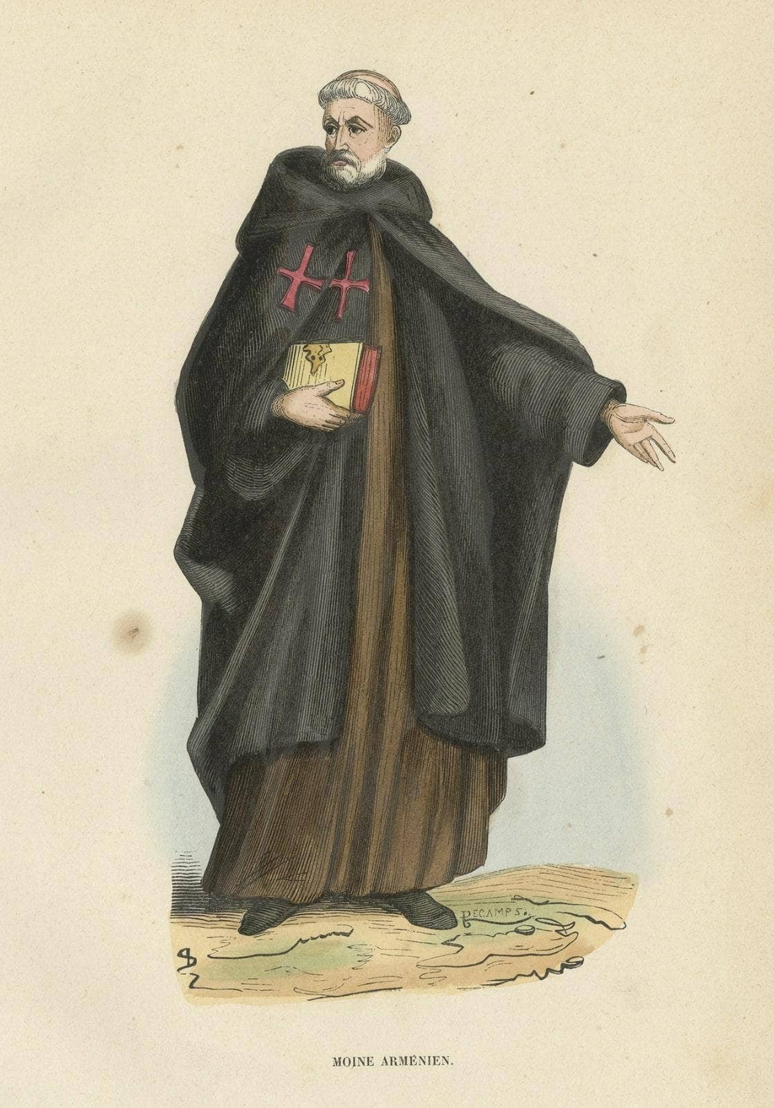 Antique Hand-Colored Print of an Armenian Monk, 1845