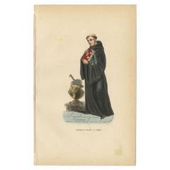 Antique Hand-colored Print of an English Benedictine in Choir Dress, 1845