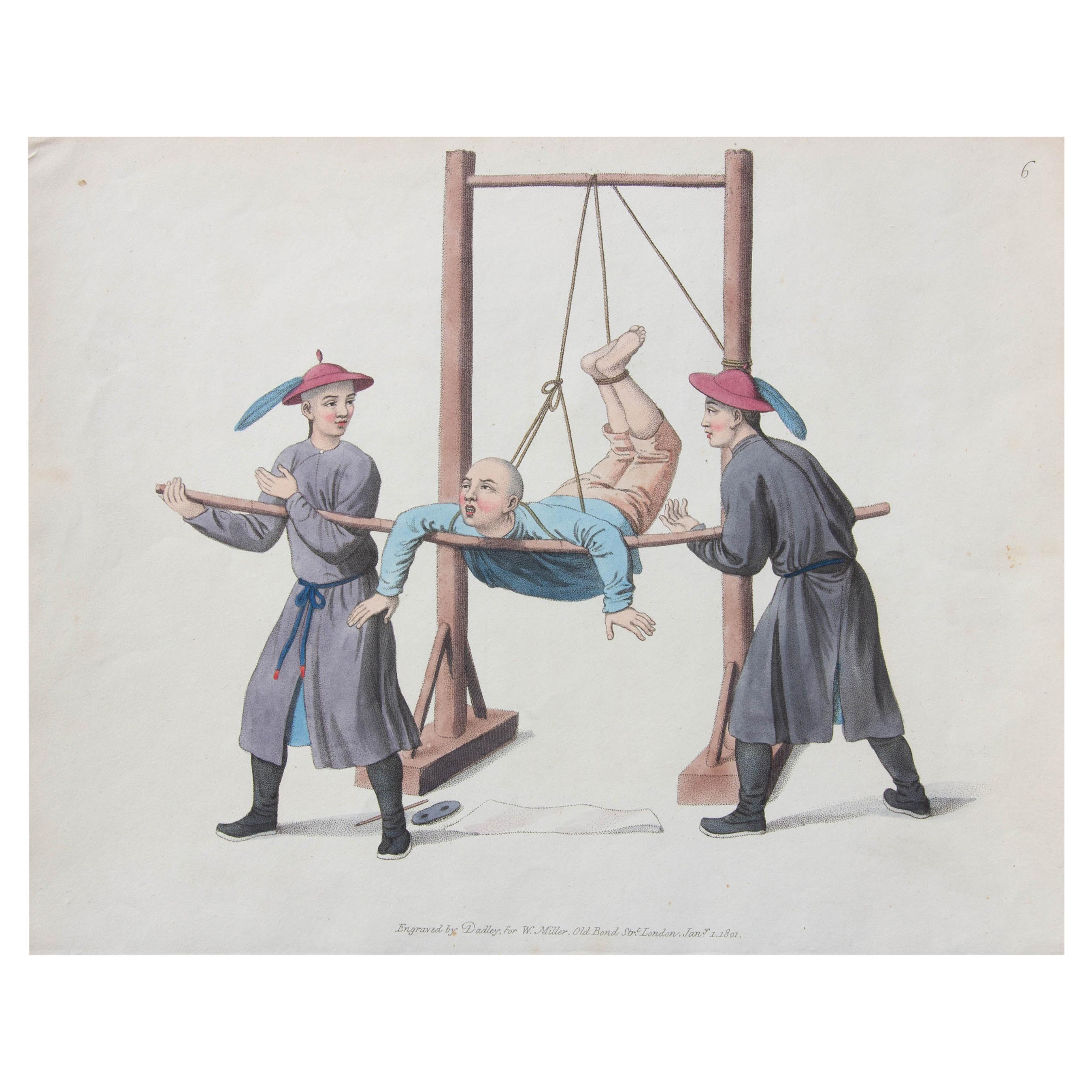 Antique Hand Colored Print of Chinese Life For Sale