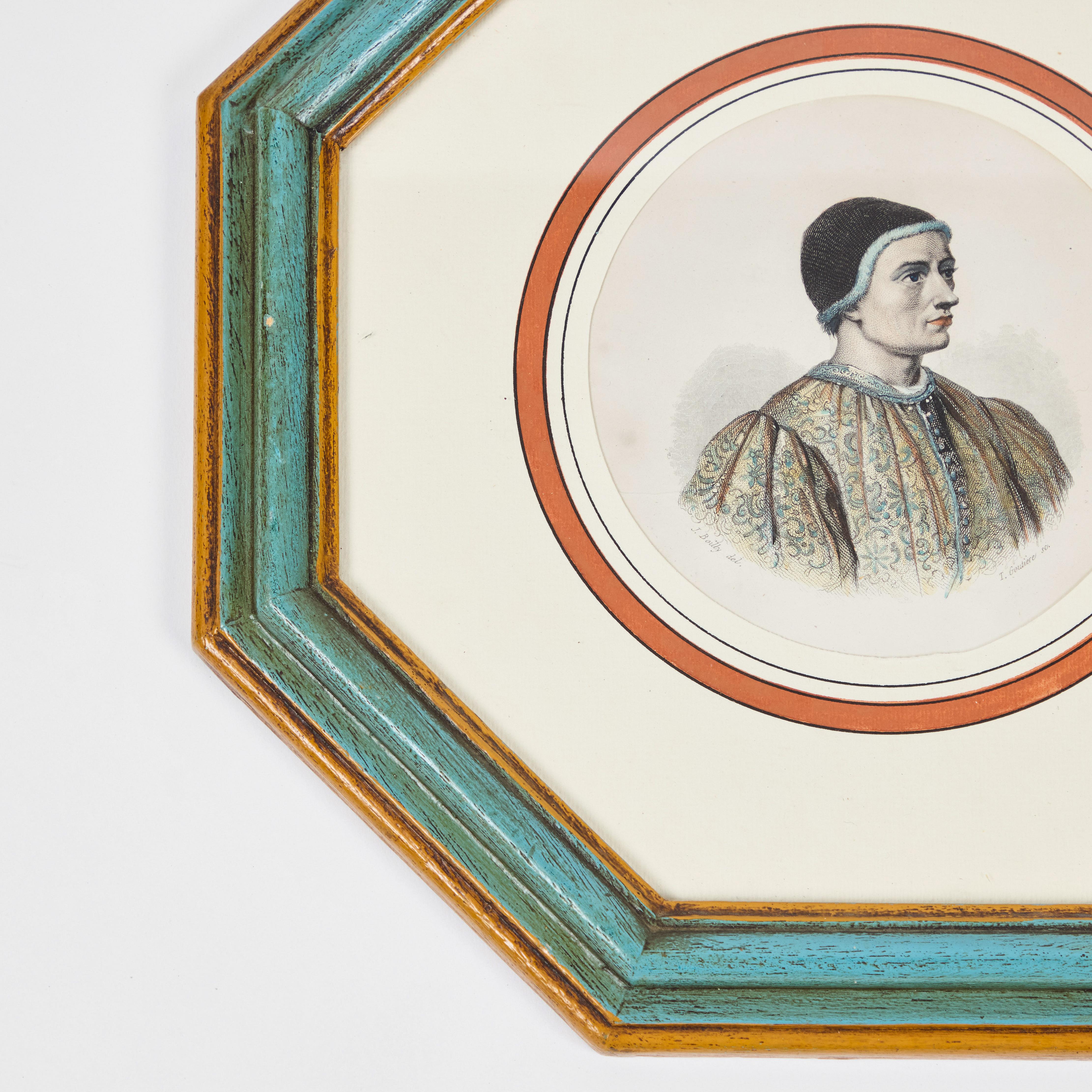 Antike Hand kolorierte Druck von europäischen bemerkenswerten c 1800's  A im Angebot 1