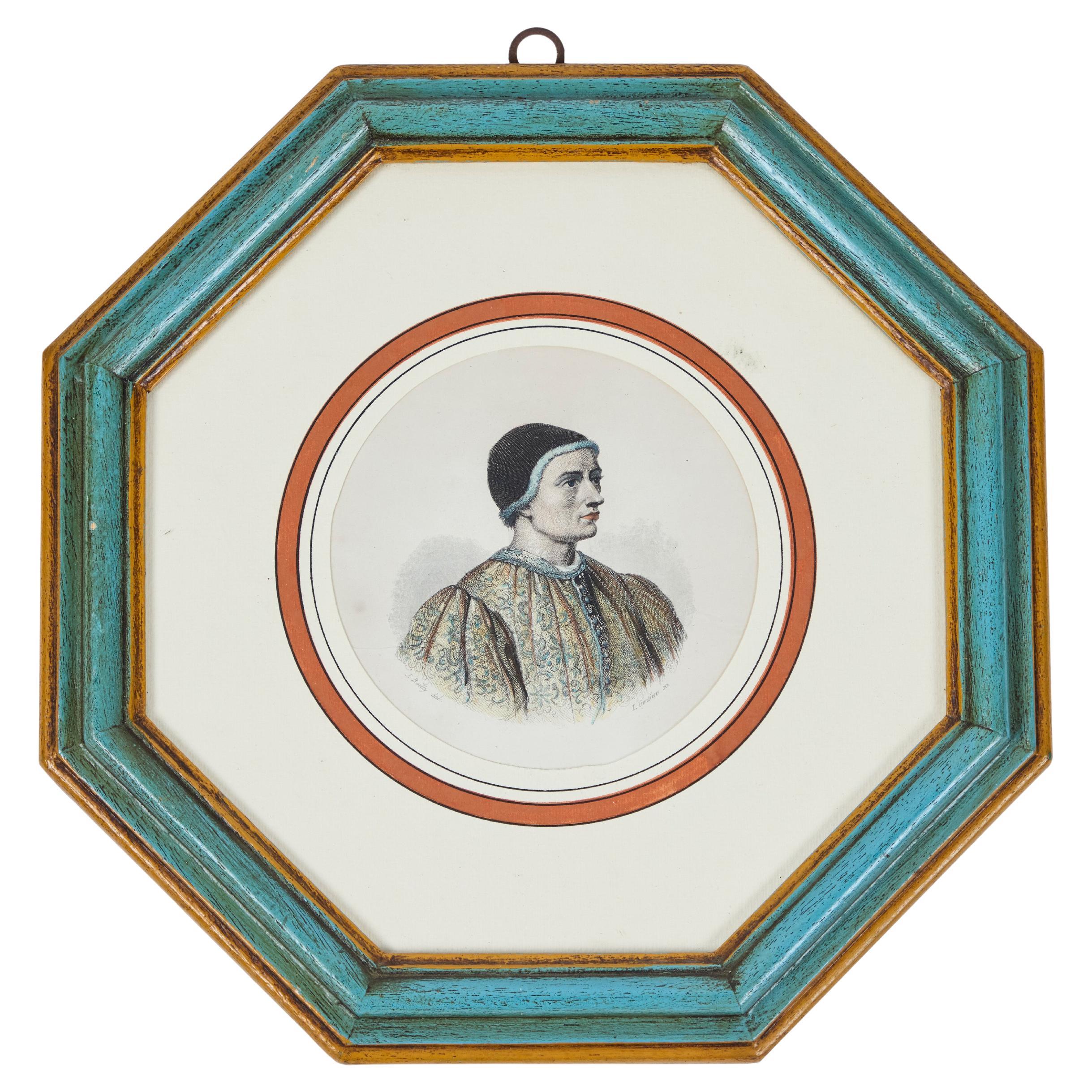 Antike Hand kolorierte Druck von europäischen bemerkenswerten c 1800's  A