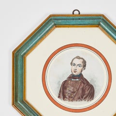 Grabado antiguo coloreado a mano de personajes notables europeos c 1800 B