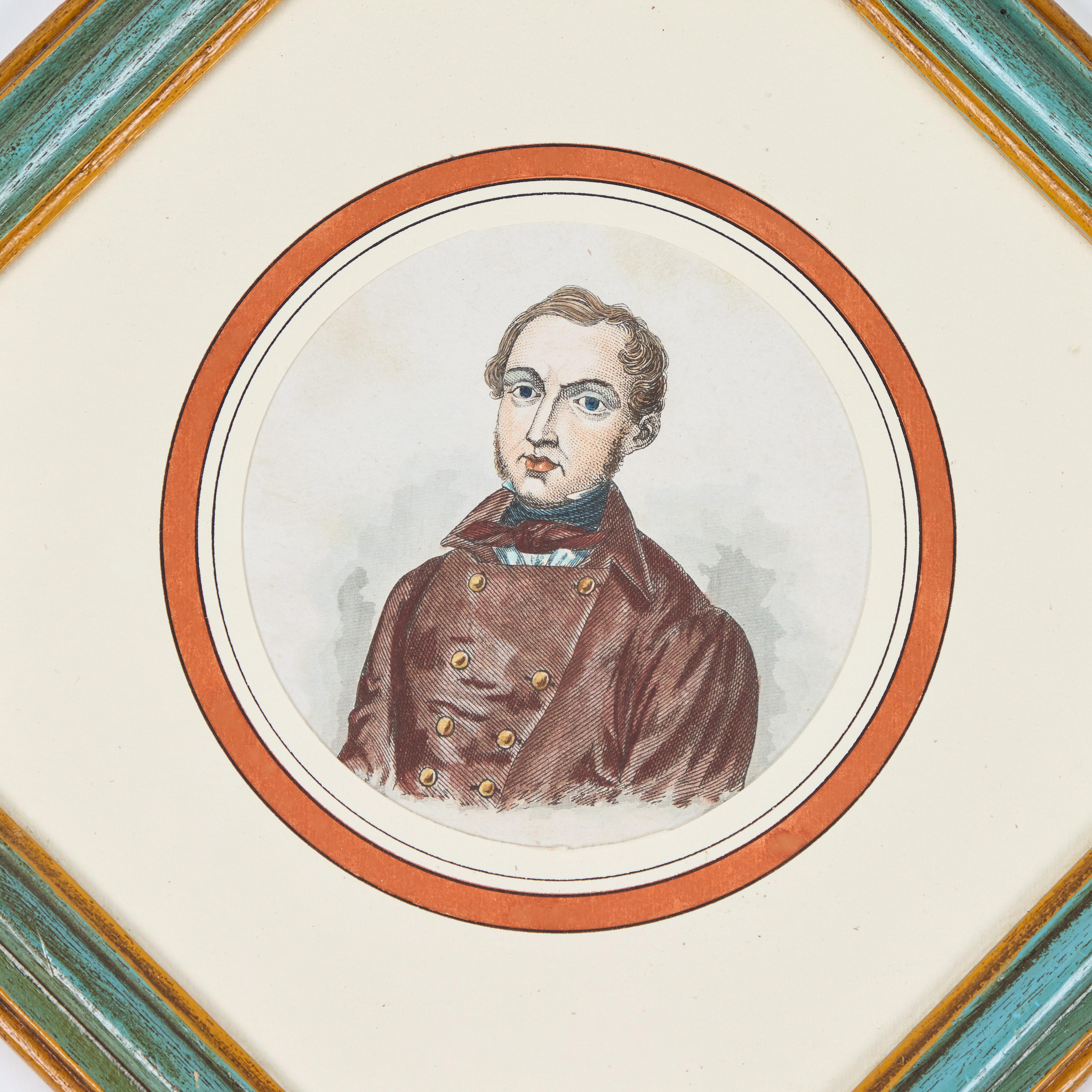 Antike Hand kolorierte Druck von europäischen bemerkenswerten c 1800's  B (19. Jahrhundert) im Angebot