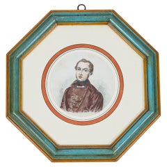 Grabado antiguo coloreado a mano de personajes notables europeos c 1800  B