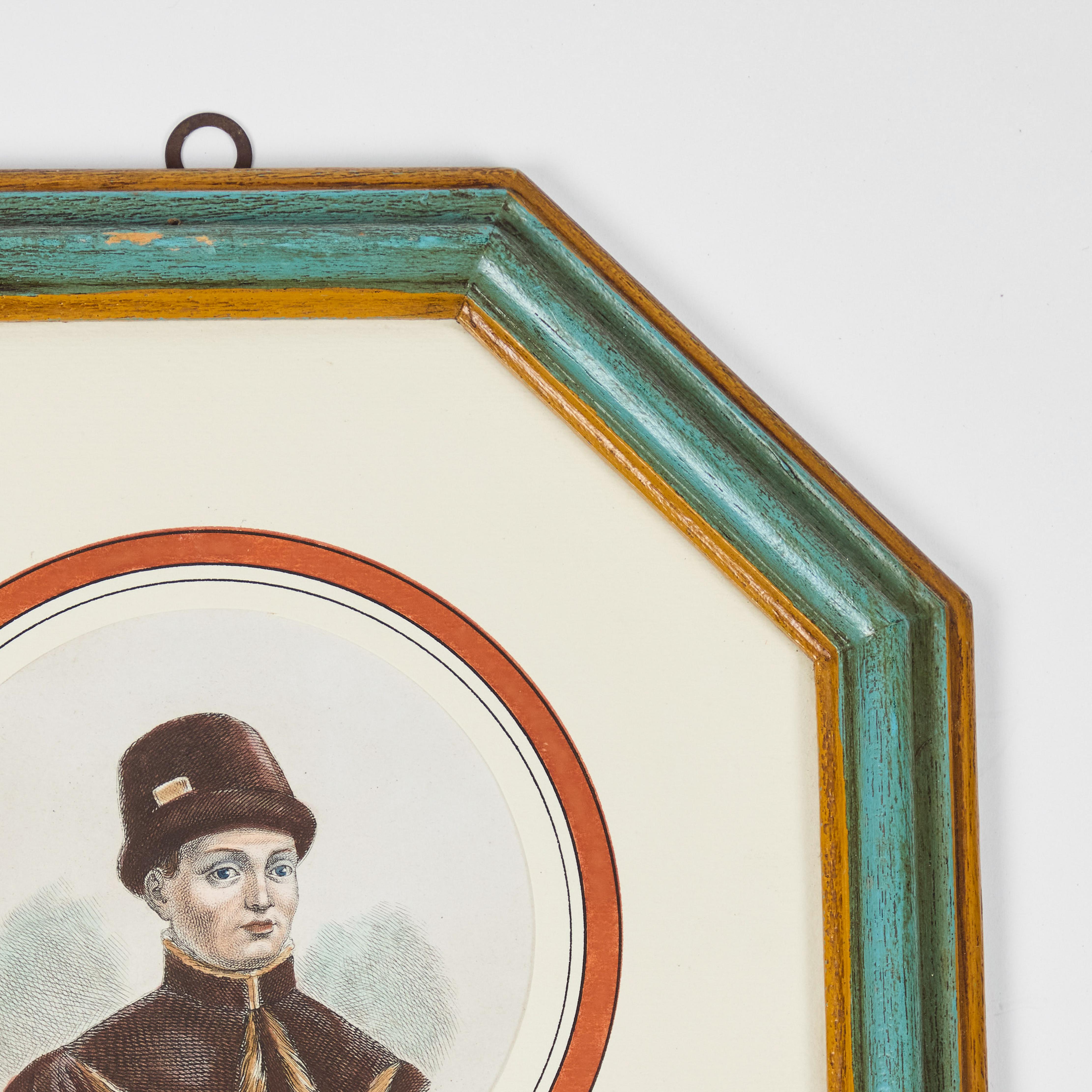Antique Hand Colored Print of European Notable c 1800's  C In Good Condition For Sale In Pasadena, CA