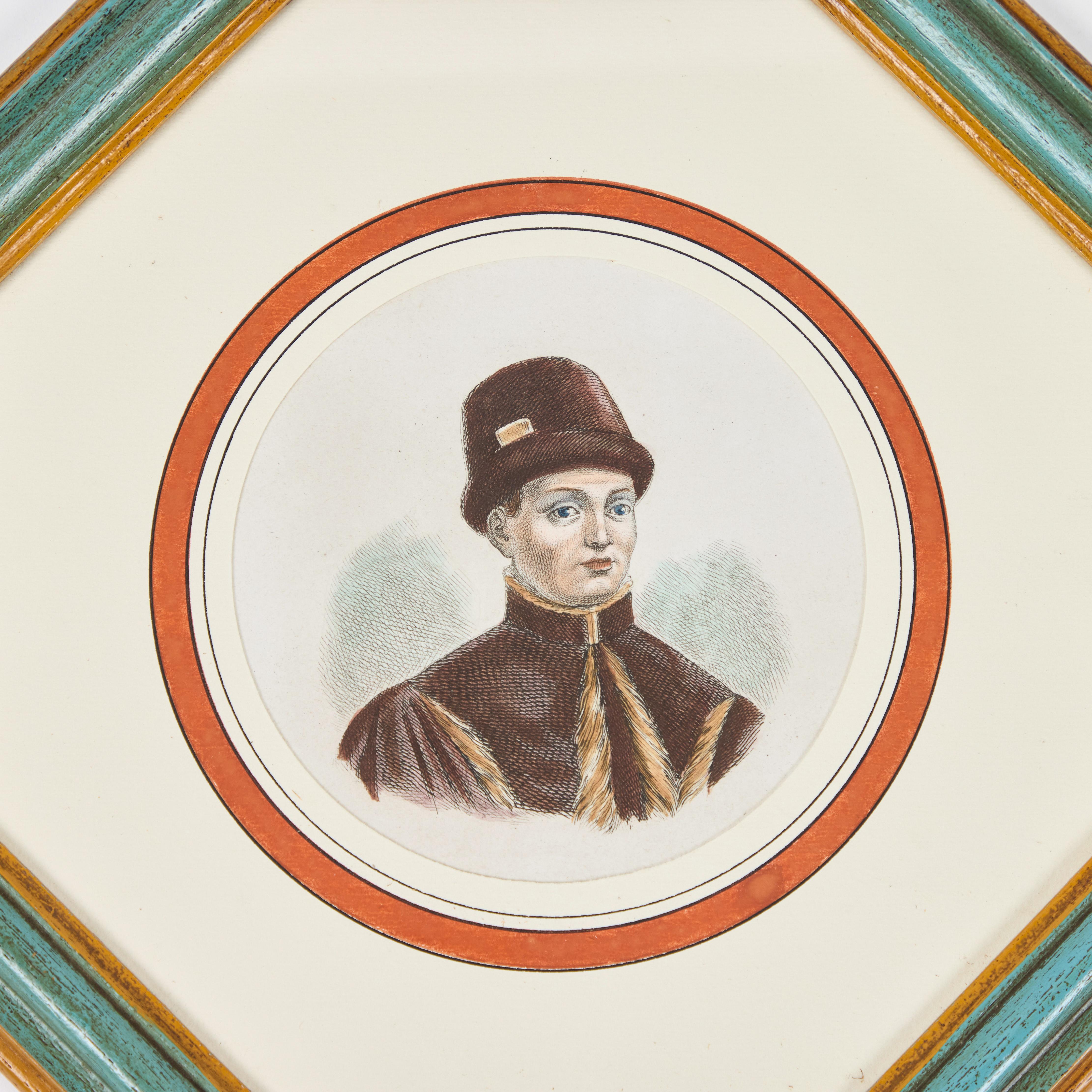 19th Century Antique Hand Colored Print of European Notable c 1800's  C For Sale