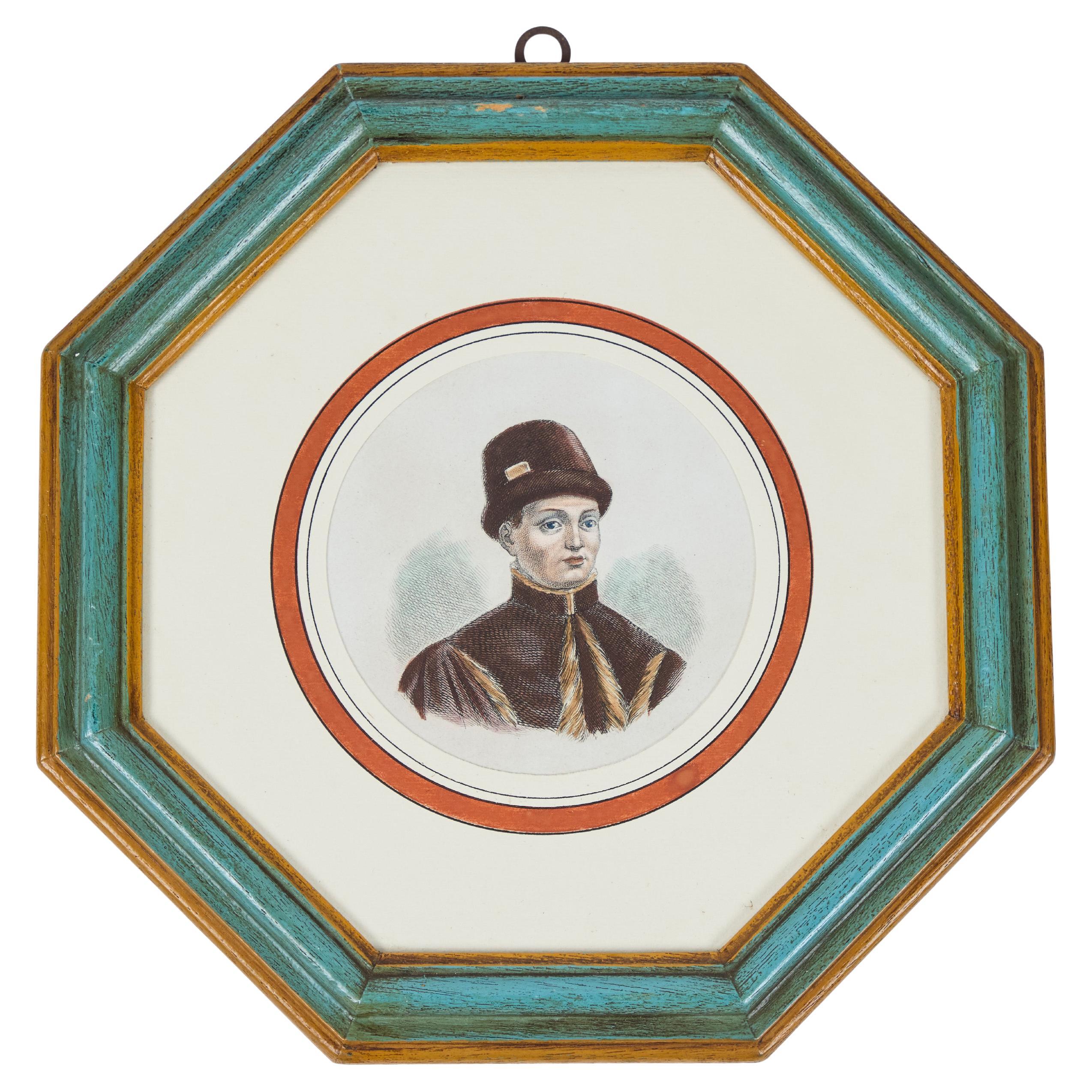 Antike Hand kolorierte Druck von europäischen bemerkenswerten c 1800's  C