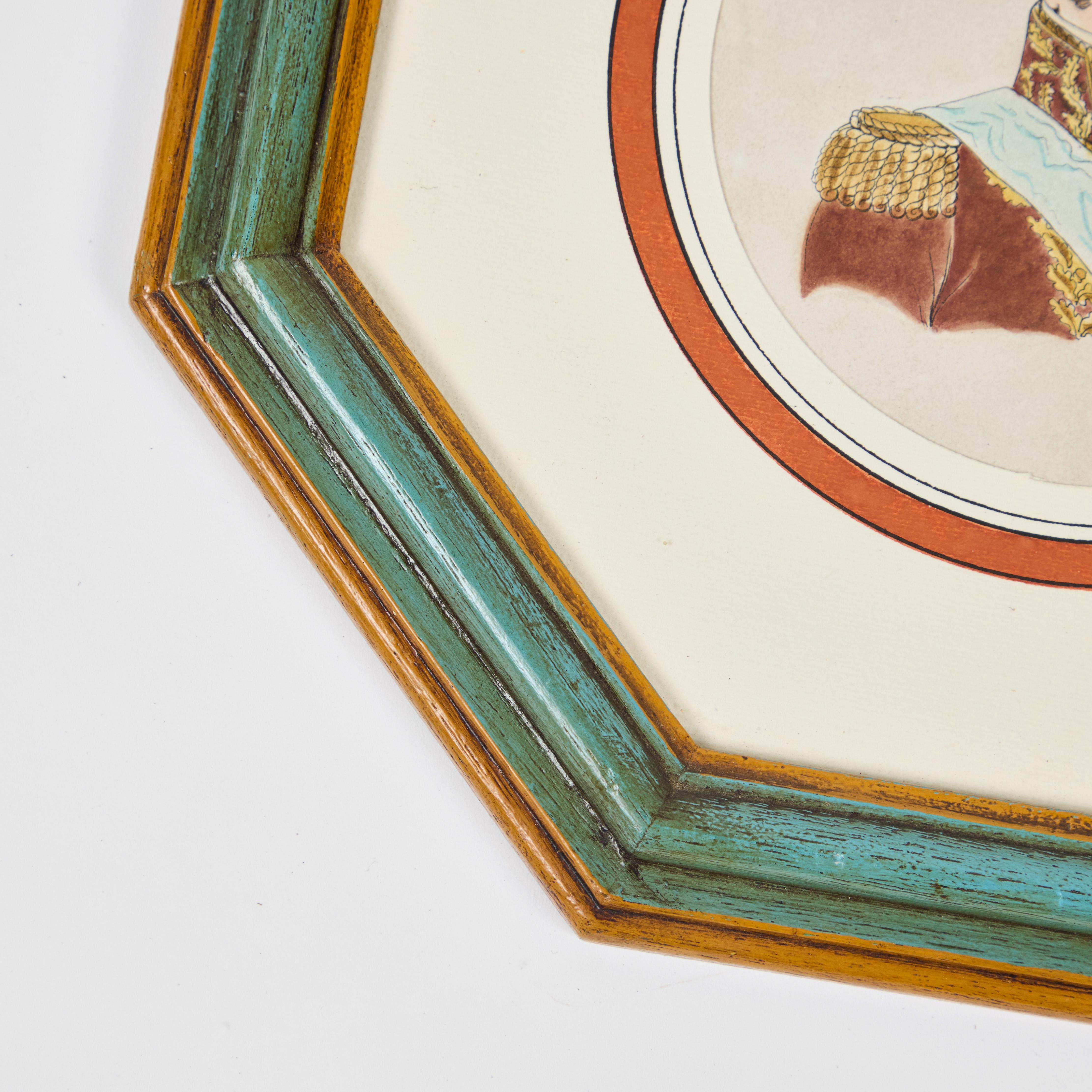 Antike Hand kolorierte Druck von europäischen bemerkenswerten c 1800's  E im Angebot 1
