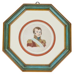 Grabado antiguo coloreado a mano de personajes notables europeos c 1800  E