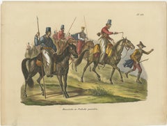 Antique Hand Colored Print of Russian and Polish Horses