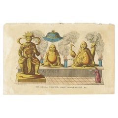 Antique Hand-Colored Print of Statues of Chinese Deities in China, 1823