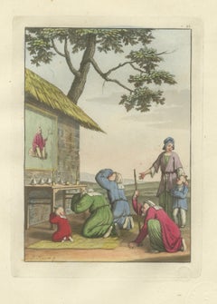 Antique Hand-Colored Print of Worship at a Chinese Shrine, Ferrario, 1815