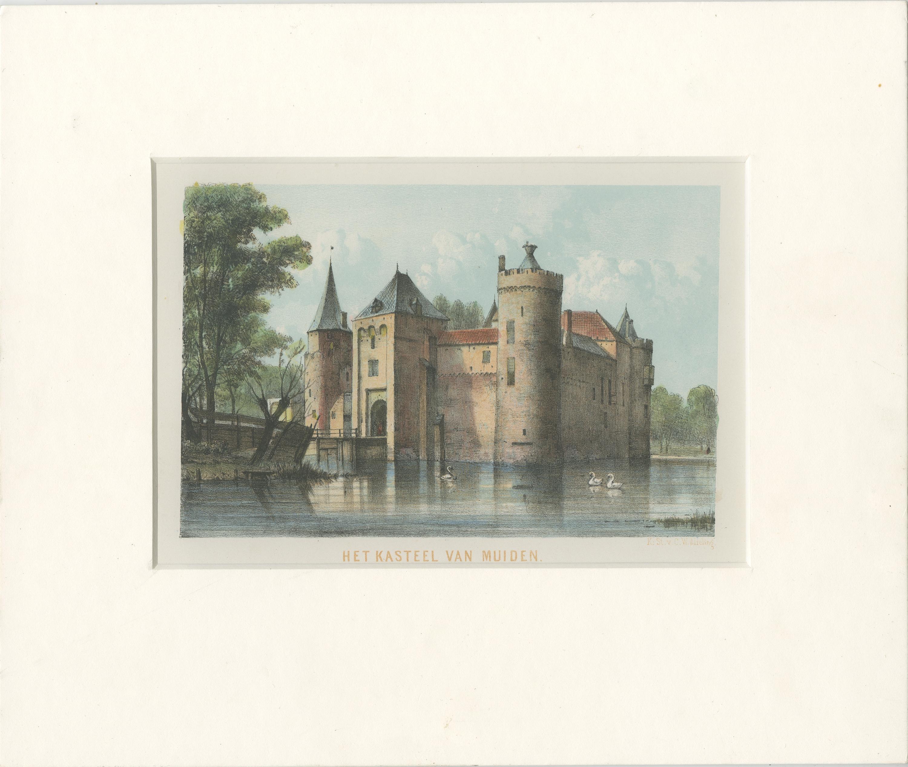 Antique print titled 'Het Kasteel van Muiden'. View of Muiden Castle, the Netherlands. Published circa 1895.

Artists and Engravers: Published by C.W. Mieling.

Condition: Very good, passe-partout/matting included. Please study image carefully.