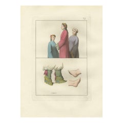 Antique Hand-Coloured Engraving of Chinese Costume & Footbinding, 1815