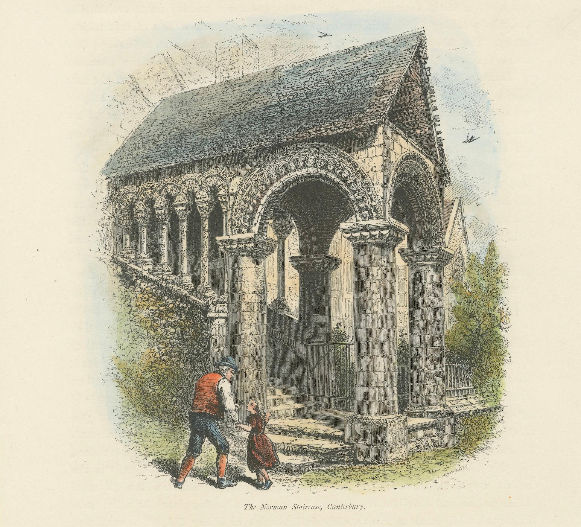 Antiker handkolorierter Kupferstich - Die normannische Treppe, Canterbury, um 1870

Dieser detailreiche antike handkolorierte Stich zeigt die historische normannische Treppe in Canterbury, eines der berühmtesten erhaltenen Beispiele normannischer
