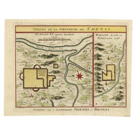 Antique Hand-Coloured Map of Cities in the Province of Shanxi in China, 1749