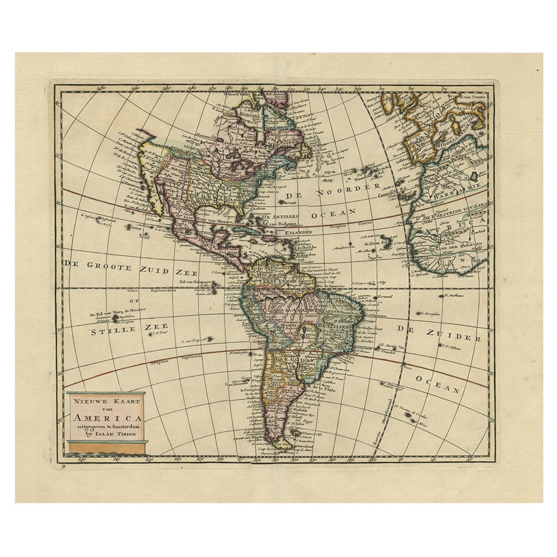 Carta geografica antica dell'America del Nord e del Sud colorata a mano, 1765 ca.