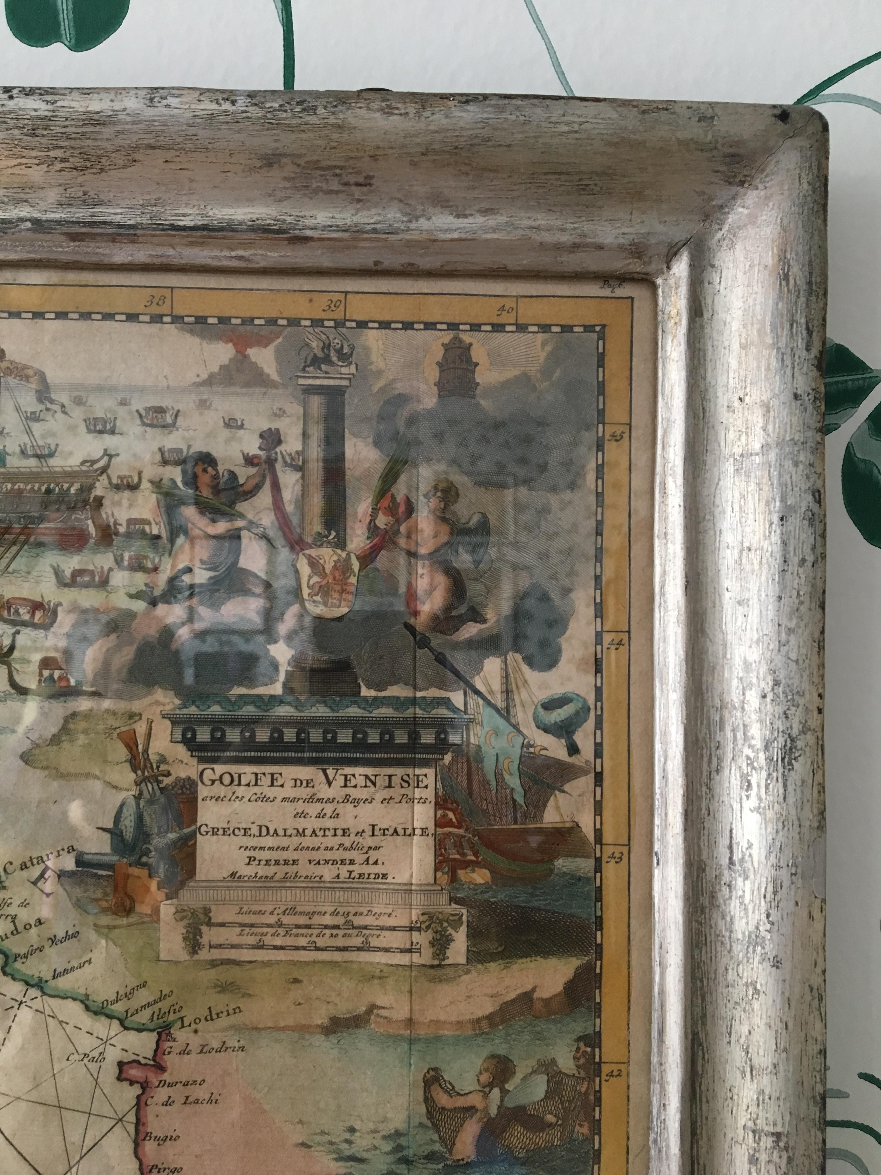 Antique Hand-Coloured Map of Venice with Vintage Frame, Italy, Late 18th Century For Sale 4