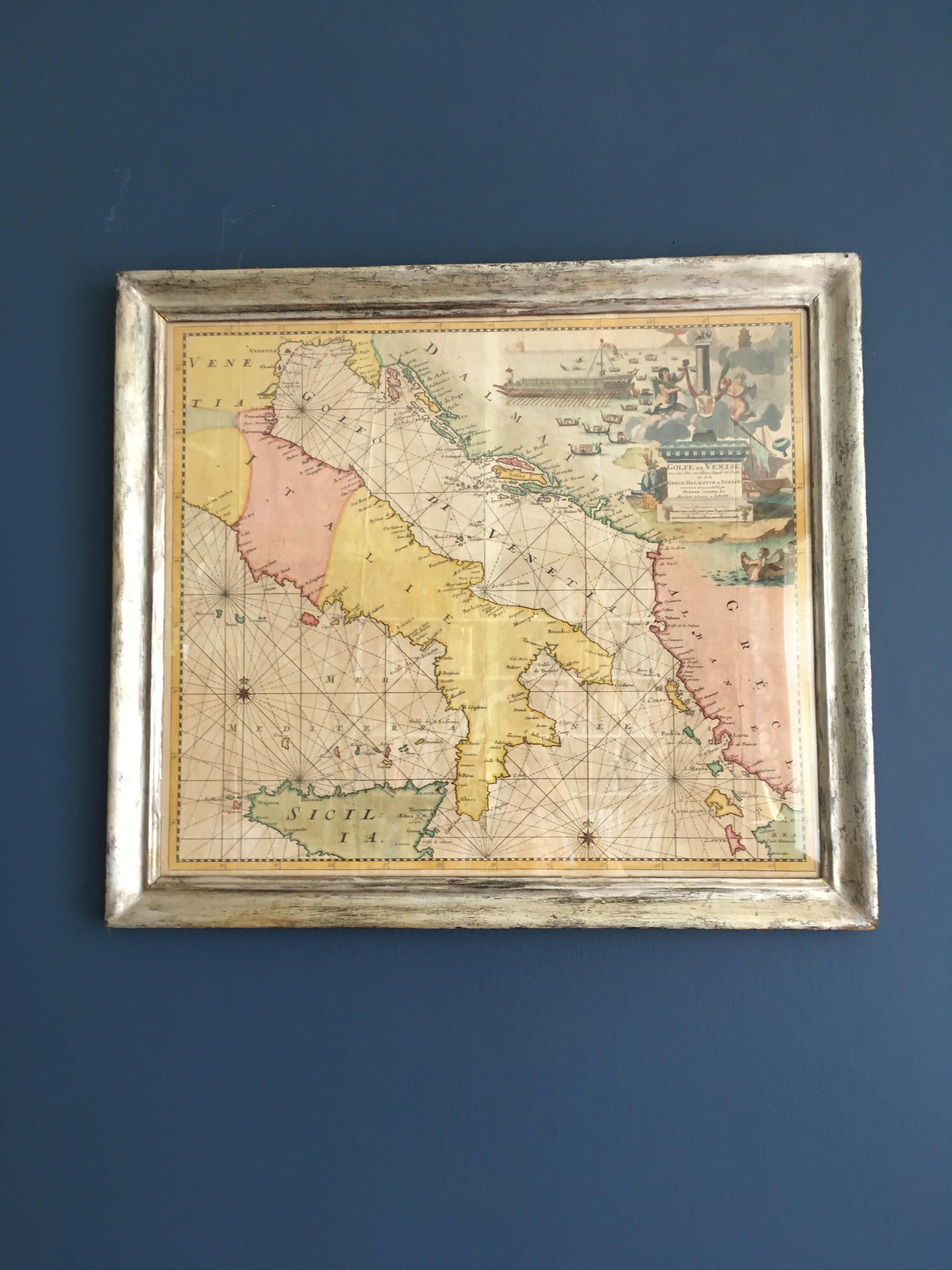 Antique Hand-Coloured Map of Venice with Vintage Frame, Italy, Late 18th Century For Sale 5
