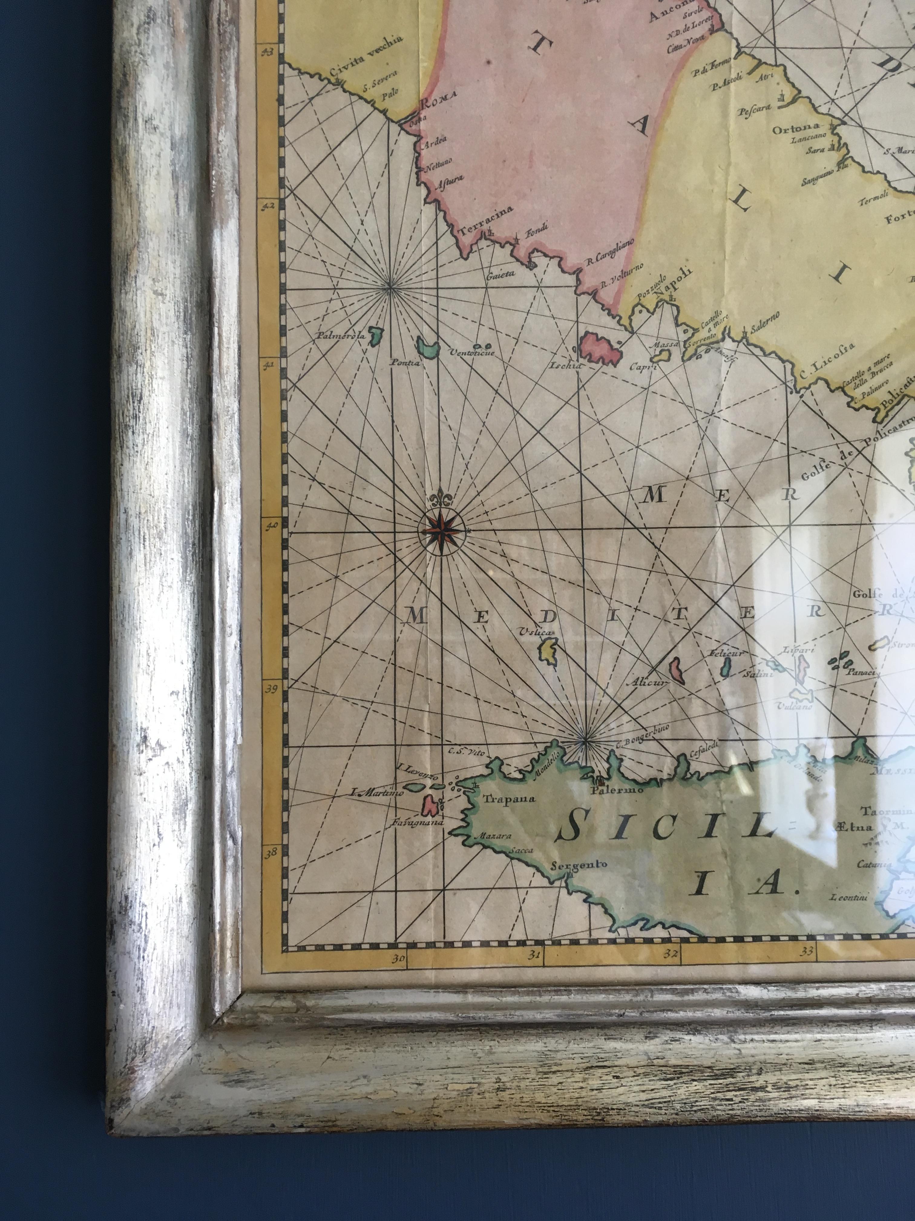 Italian Antique Hand-Coloured Map of Venice with Vintage Frame, Italy, Late 18th Century For Sale