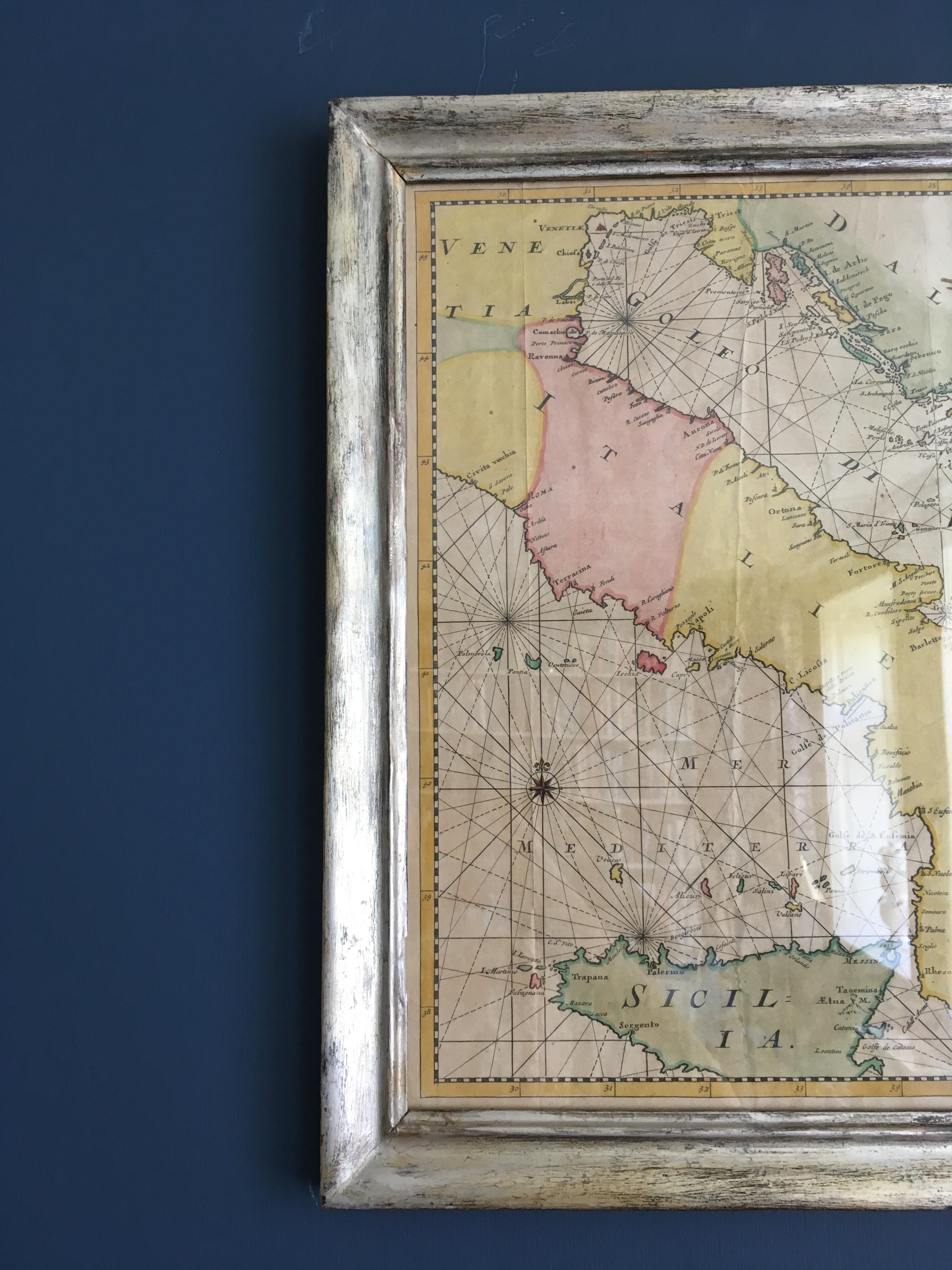 Antike handkolorierte Karte von Venedig mit Vintage-Rahmen, Italien, spätes 18. Jahrhundert (Sonstiges) im Angebot
