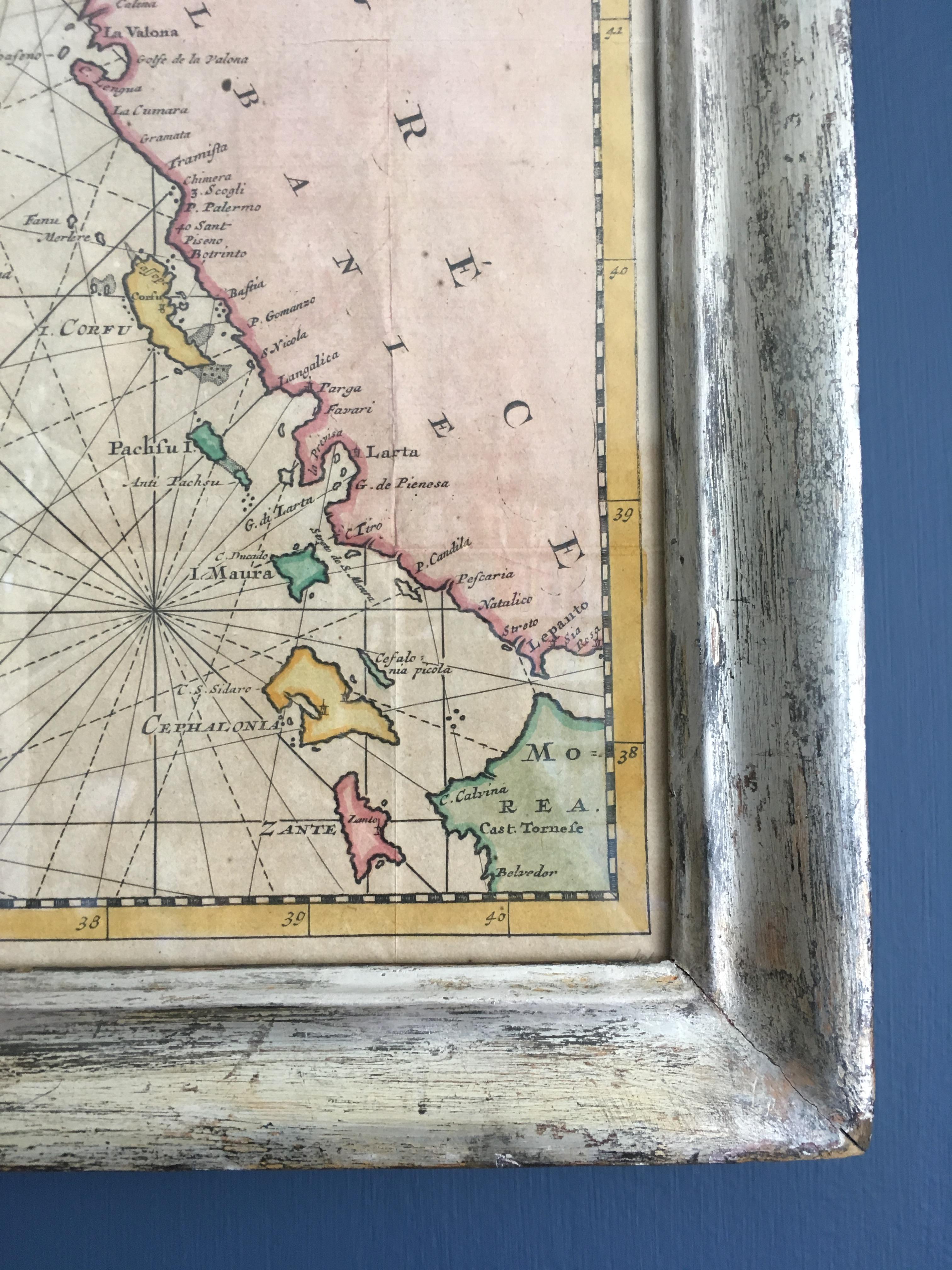 Antique Hand-Coloured Map of Venice with Vintage Frame, Italy, Late 18th Century For Sale 1