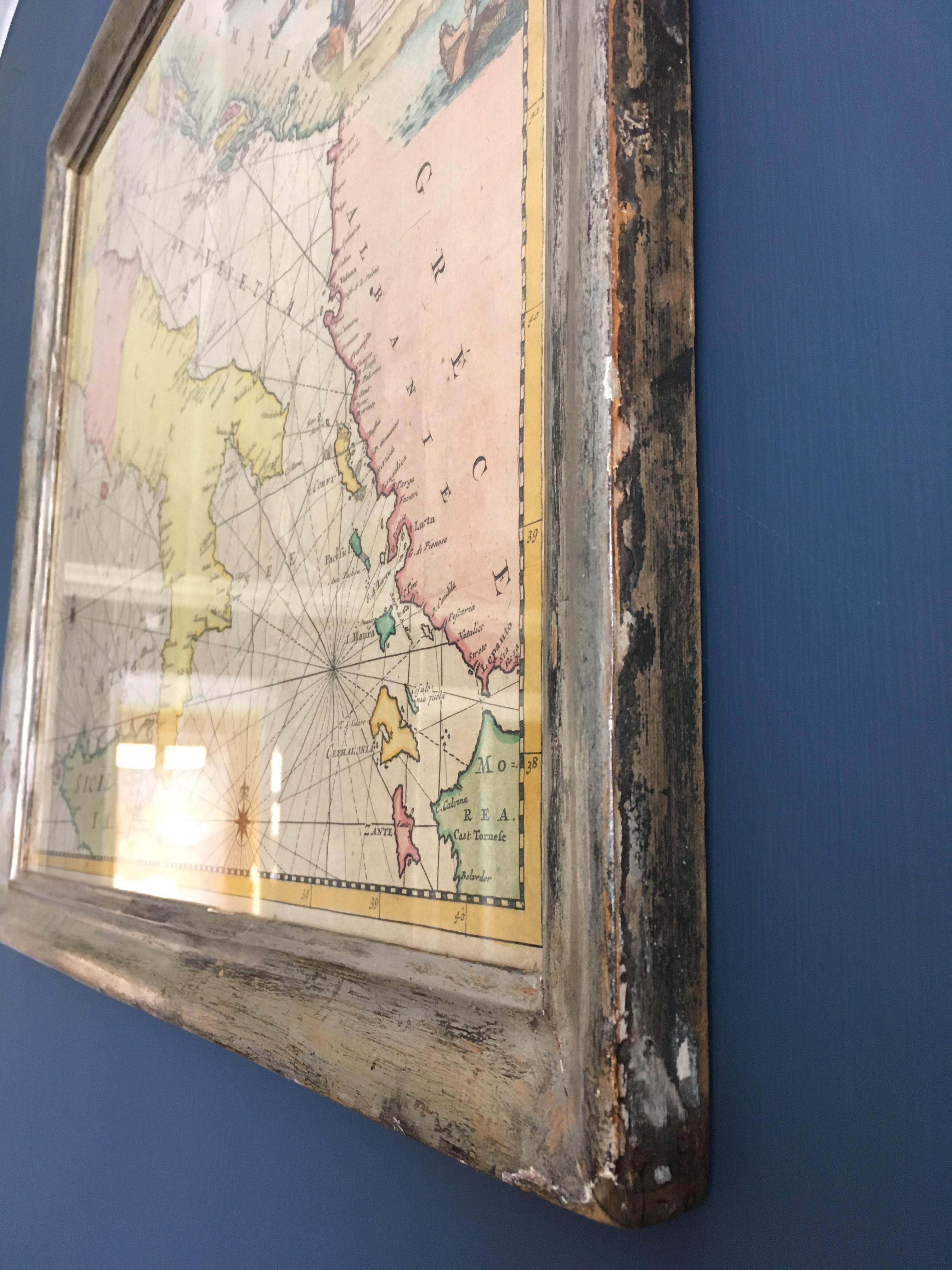 Antique Hand-Coloured Map of Venice with Vintage Frame, Italy, Late 18th Century For Sale 2