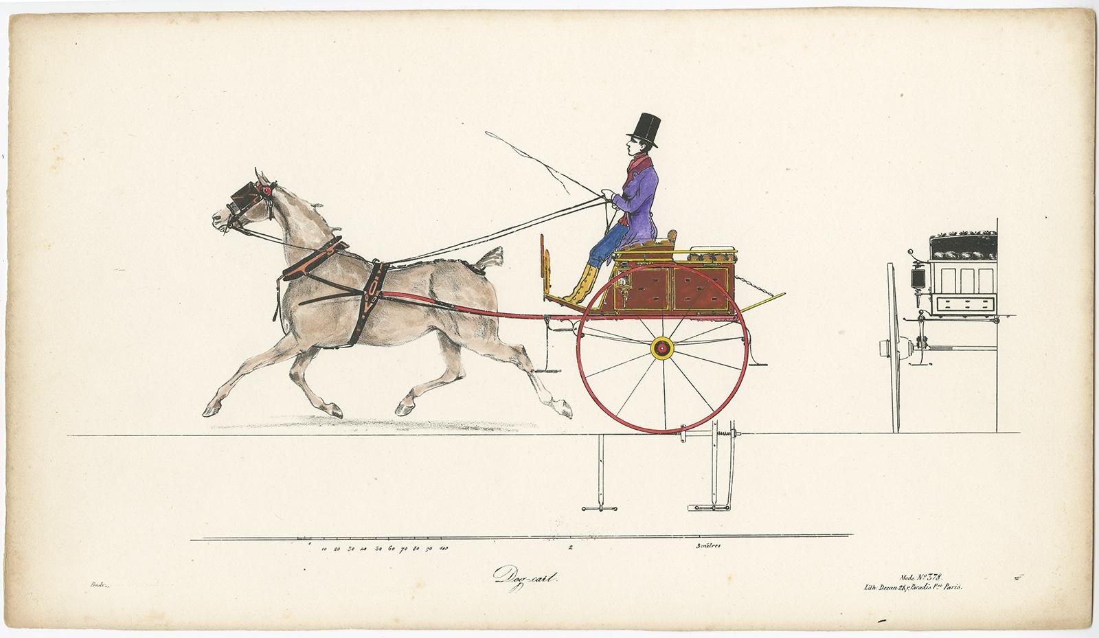 Antique print of horse and carriage titled 'Dog-cart'. This print is designed by Baslez.

Artists and Engravers: Engraved by Decan, Paris. 

Condition: Very good, please study image carefully.