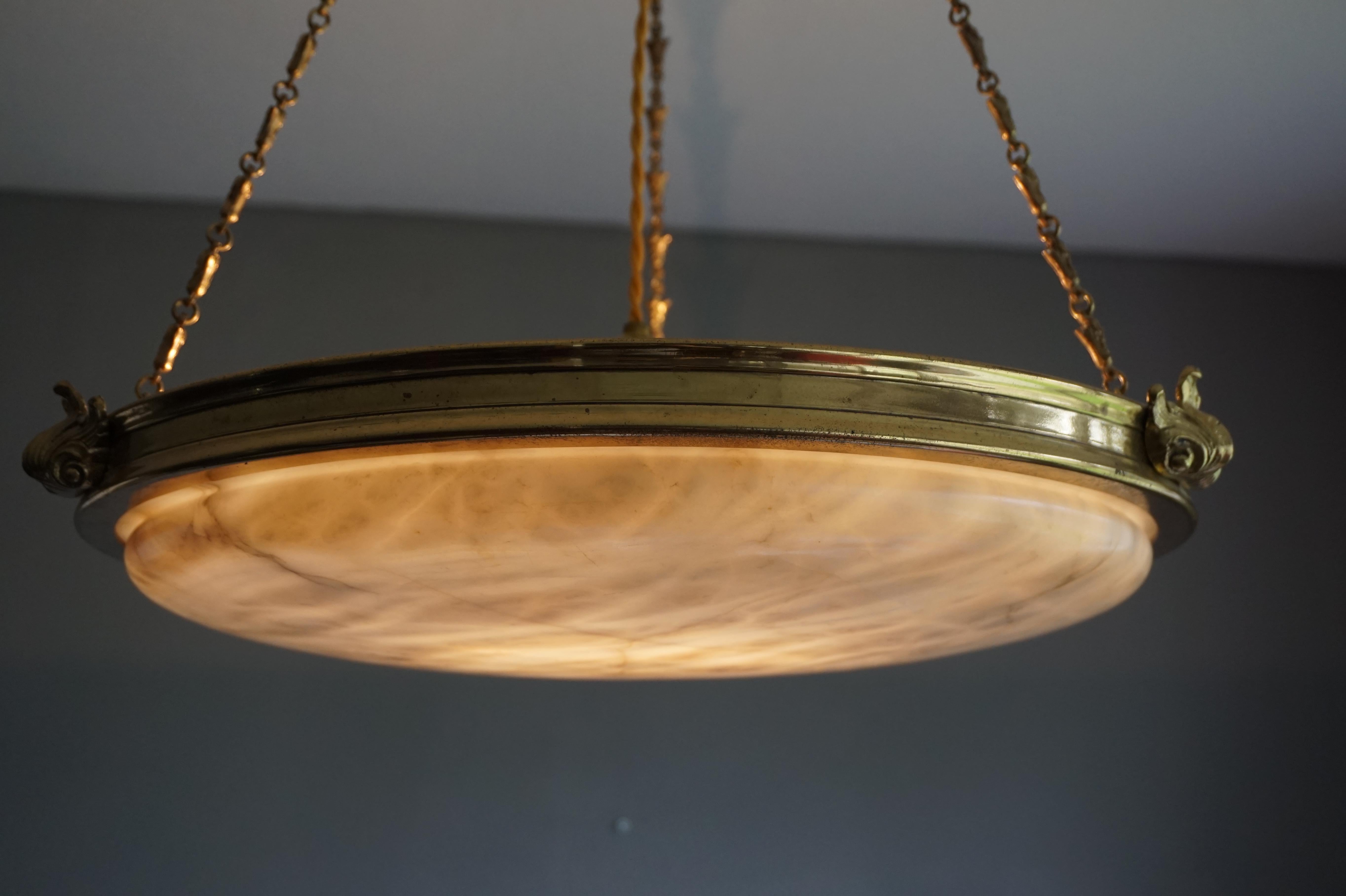Antique Handcrafted Alabaster and Gilt Bronze Pendant Chandelier, circa 1900 In Good Condition In Lisse, NL