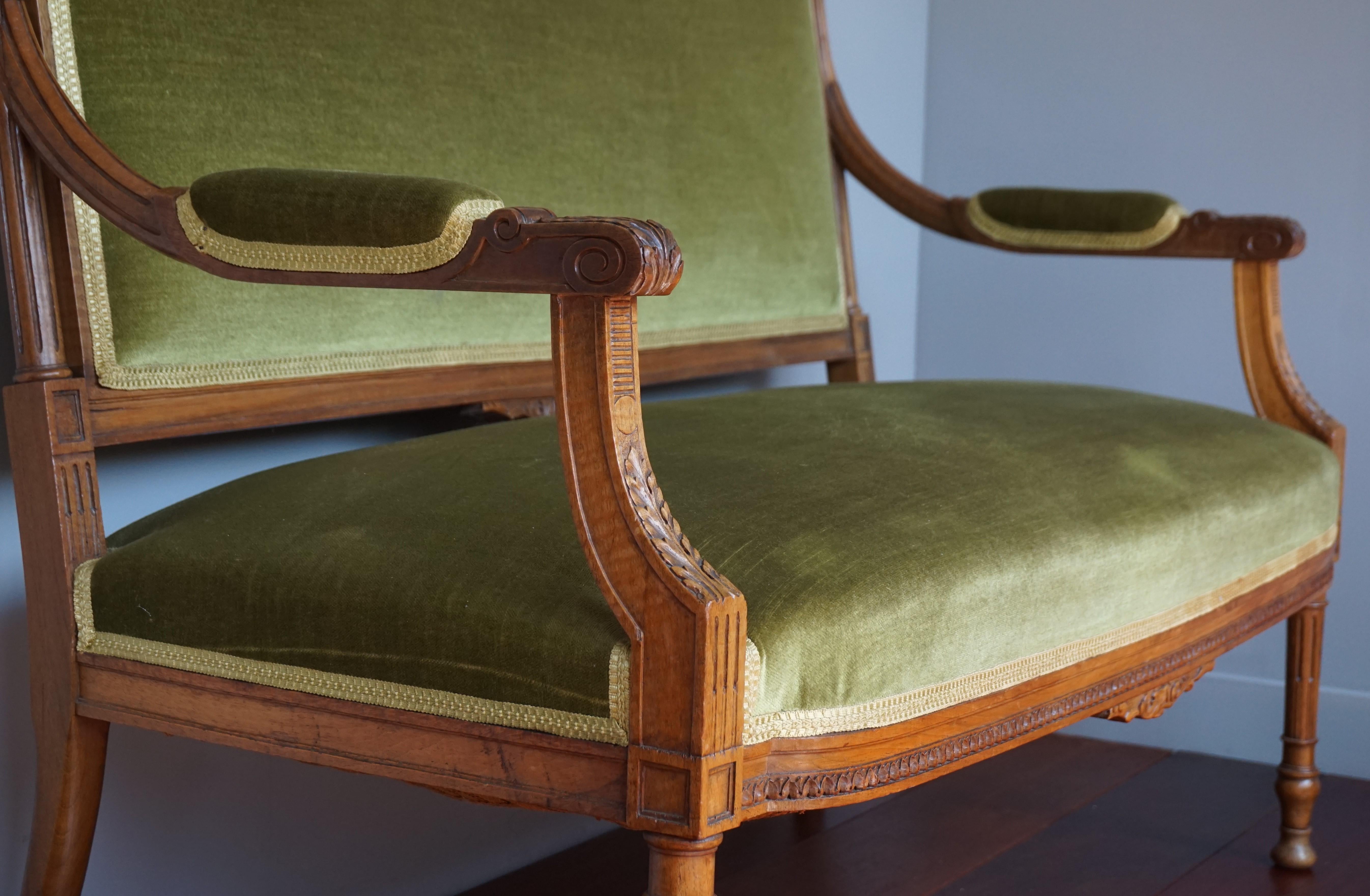 Hand-Carved Antique Hand Crafted and Carved Nutwood Louis Seize XVI Canape / Settee / Bench