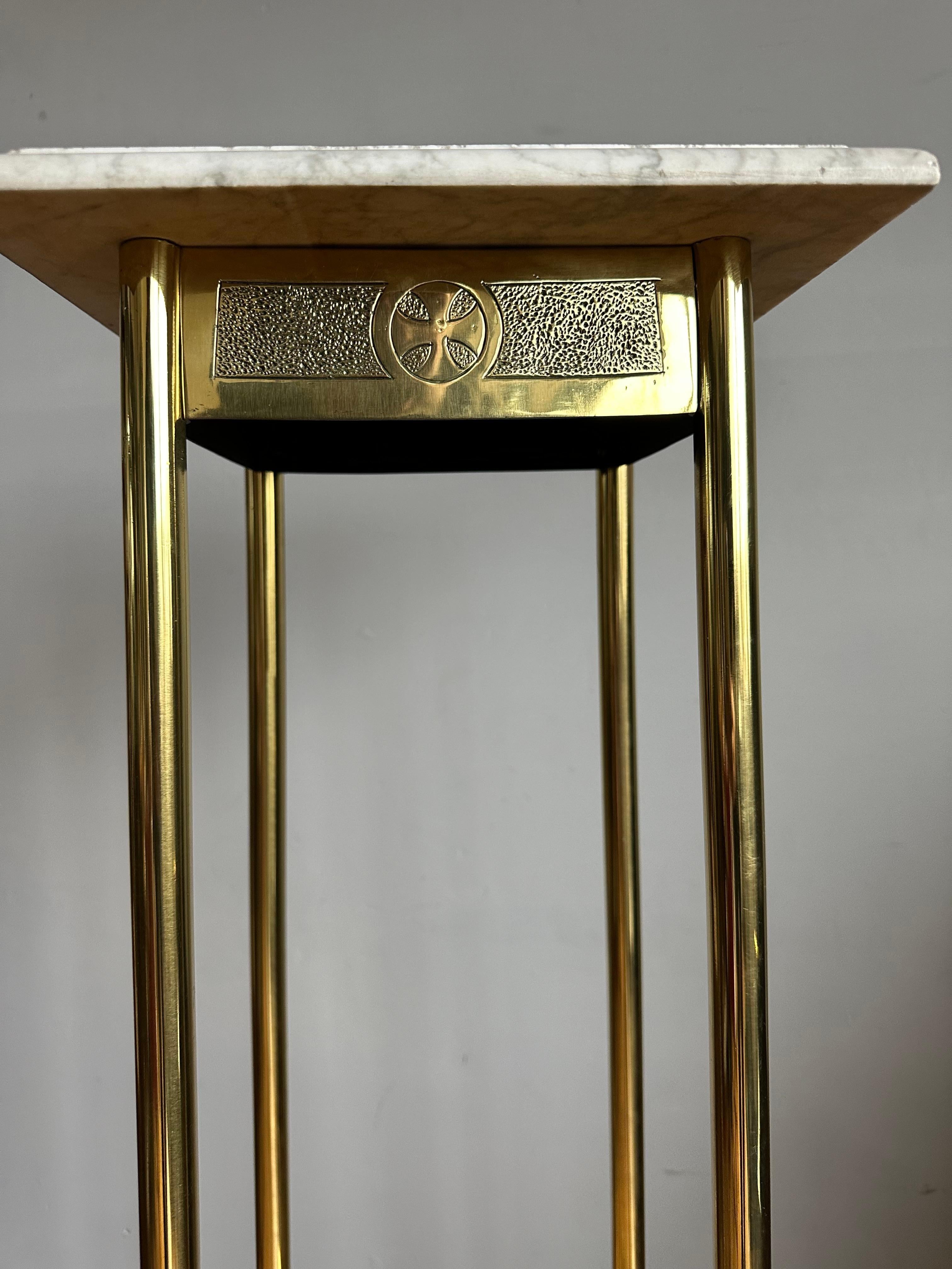 20th Century Antique Hand Crafted Bronze & Stunning Marble Top Gothic Revival Pedestal Stand For Sale