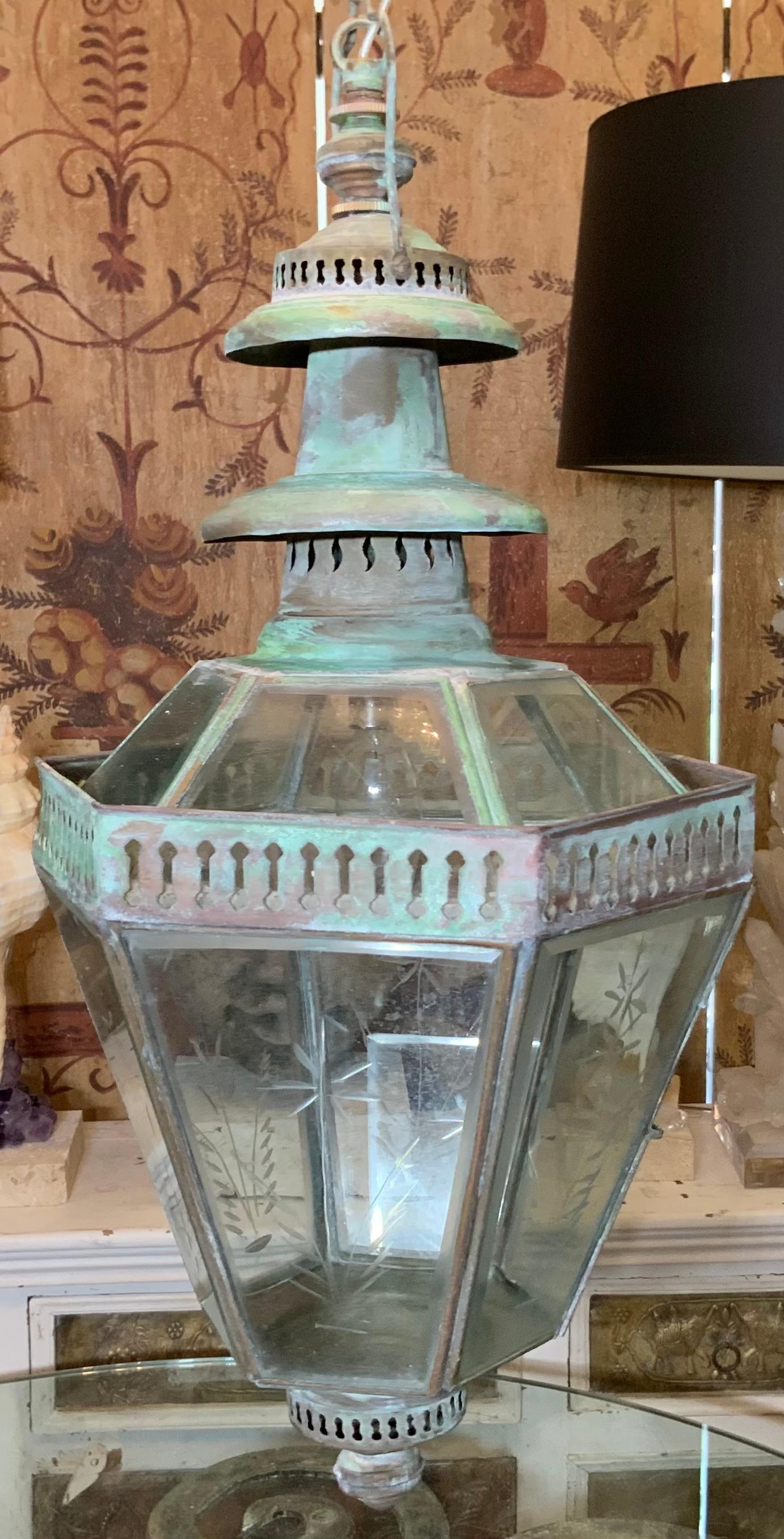 Antique Hand Crafted Country French Hanging Copper Lantern  For Sale 7