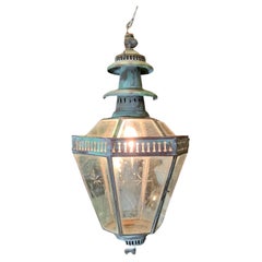 Lanterne suspendue française ancienne en cuivre, fabriquée à la main, style campagnard 