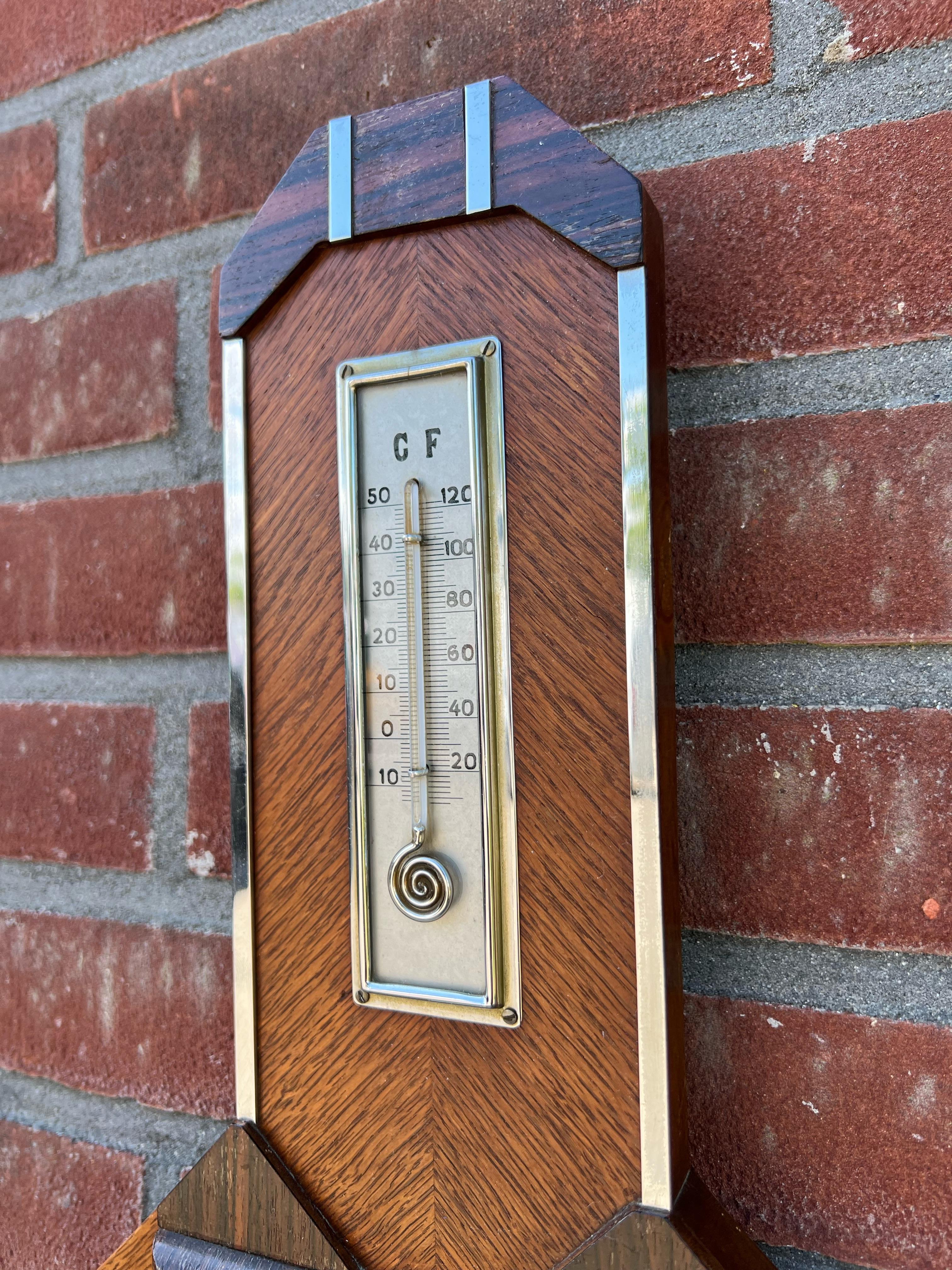 Antique Hand Crafted Dutch Art Deco Barometer & Thermometer W. Great Details For Sale 2