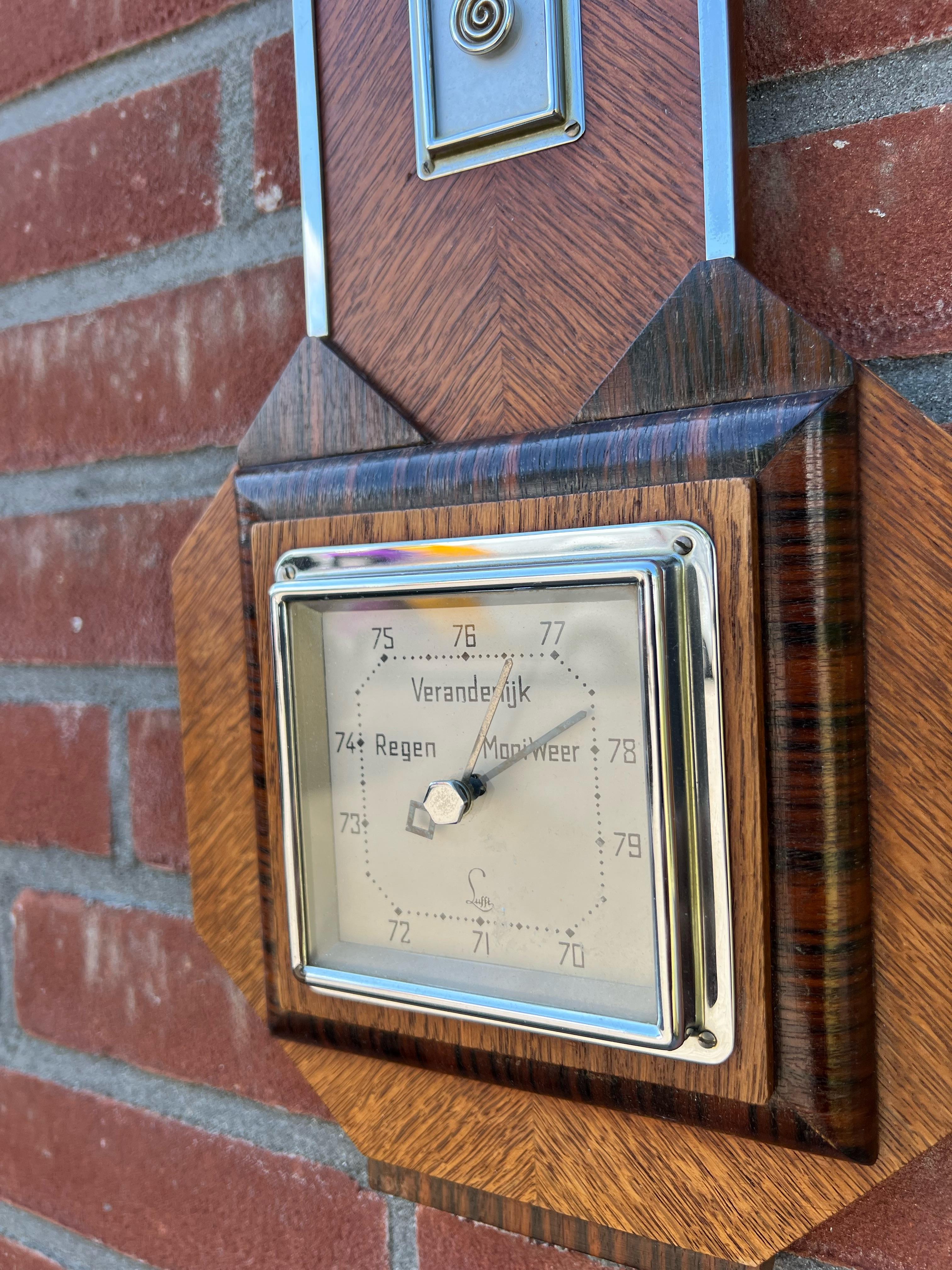 Antique Hand Crafted Dutch Art Deco Barometer & Thermometer W. Great Details For Sale 4