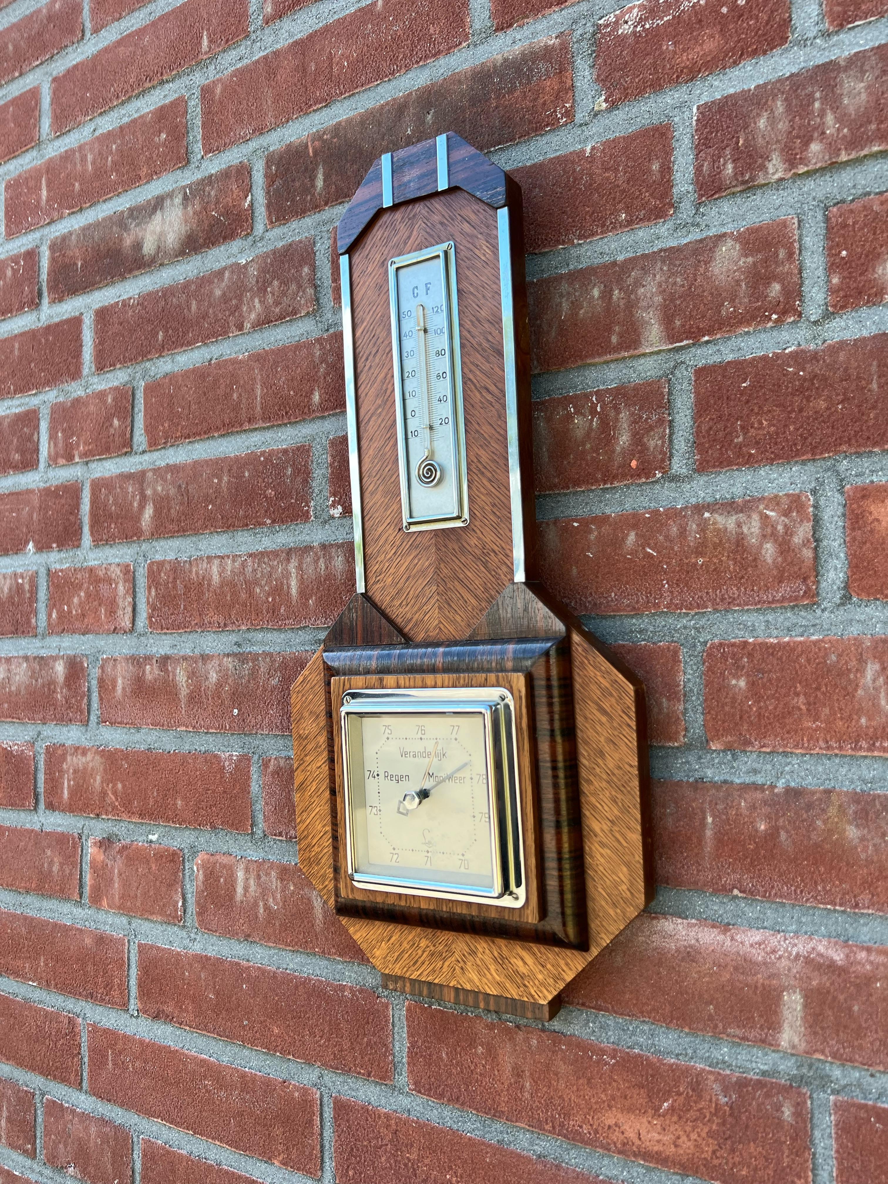 Antique Hand Crafted Dutch Art Deco Barometer & Thermometer W. Great Details For Sale 5