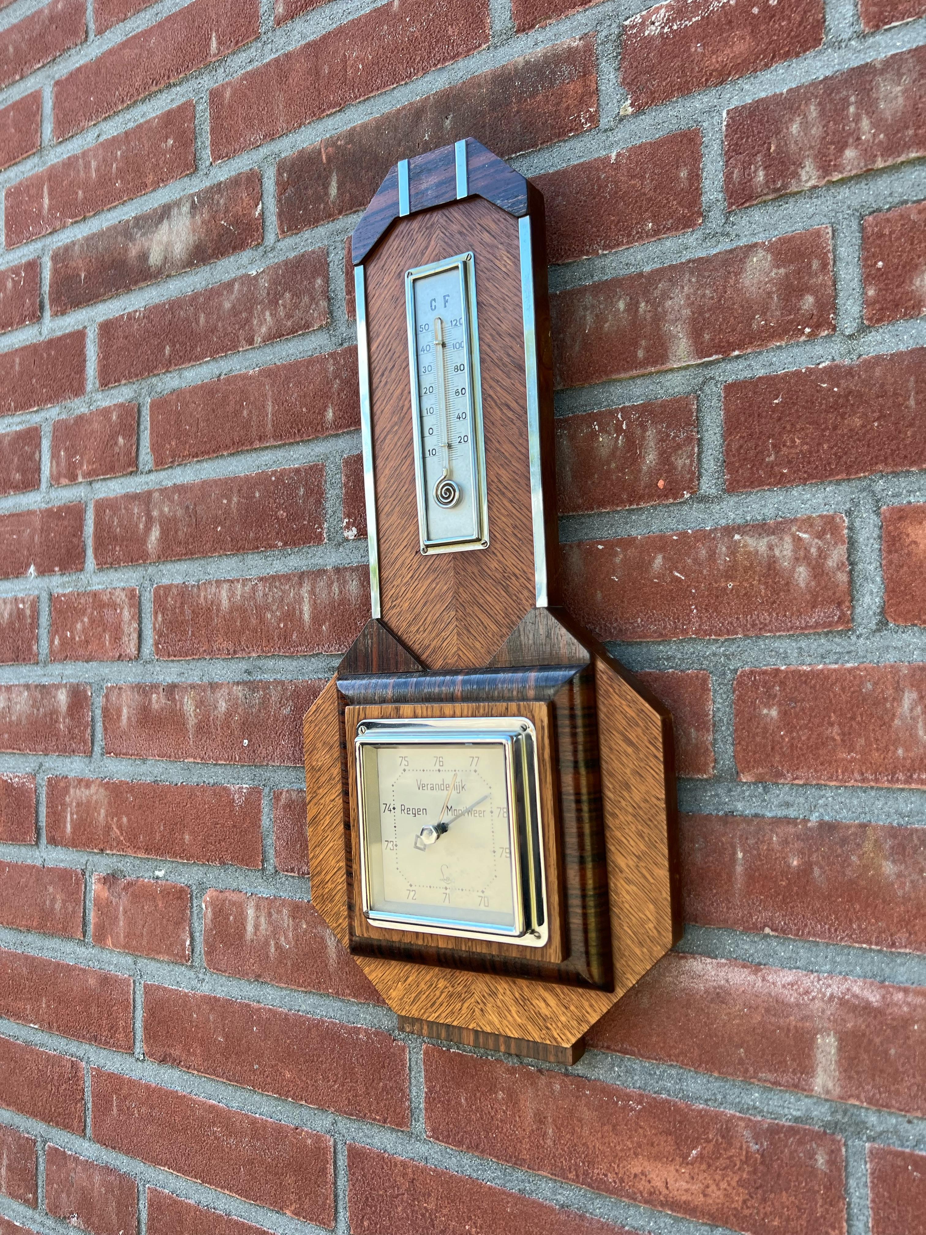 Antiguo Barómetro y Termómetro Art Decó Holandés Hecho a Mano Con Grandes Detalles en venta 8