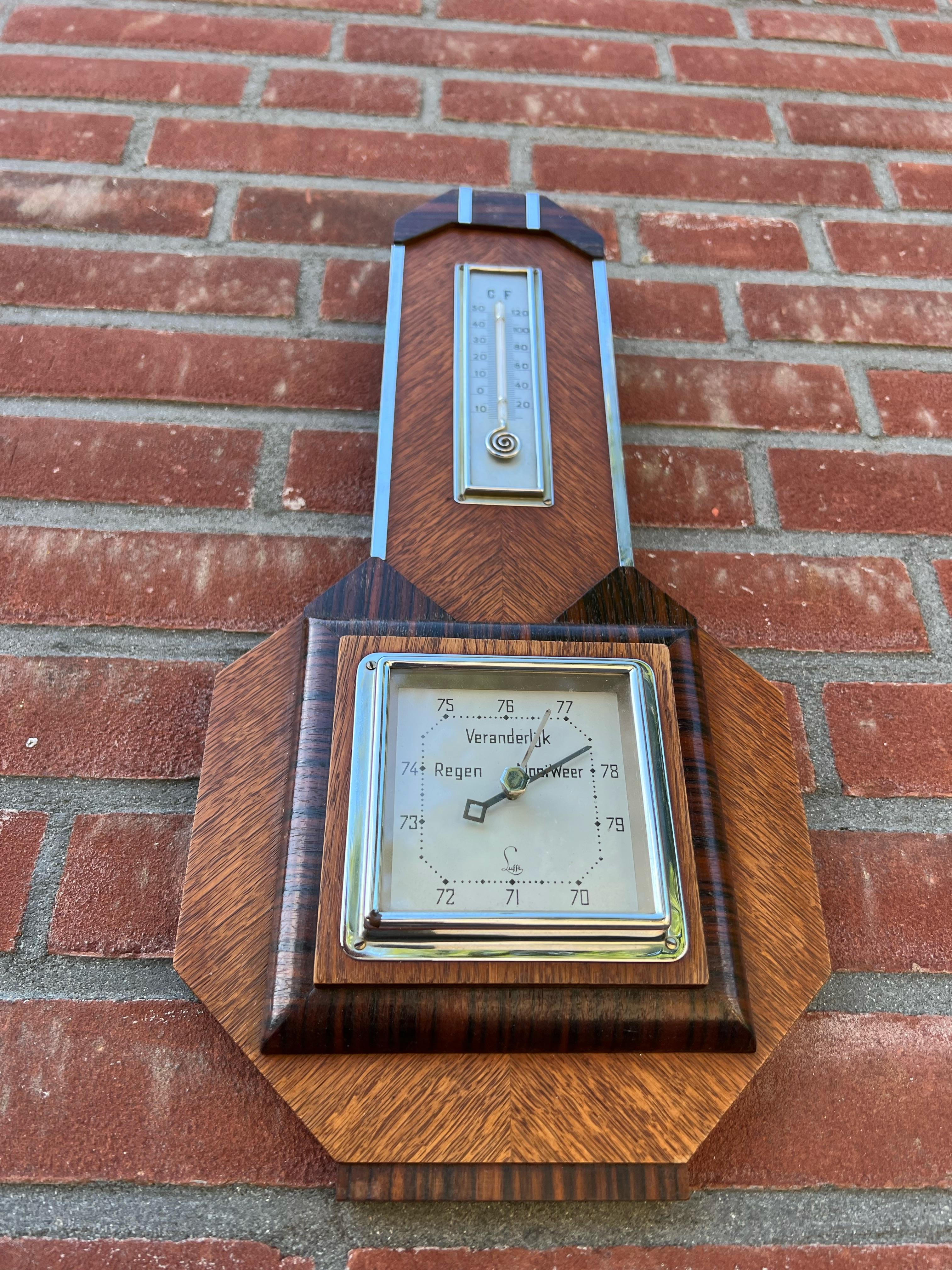 Antique Hand Crafted Dutch Art Deco Barometer & Thermometer W. Great Details For Sale 6