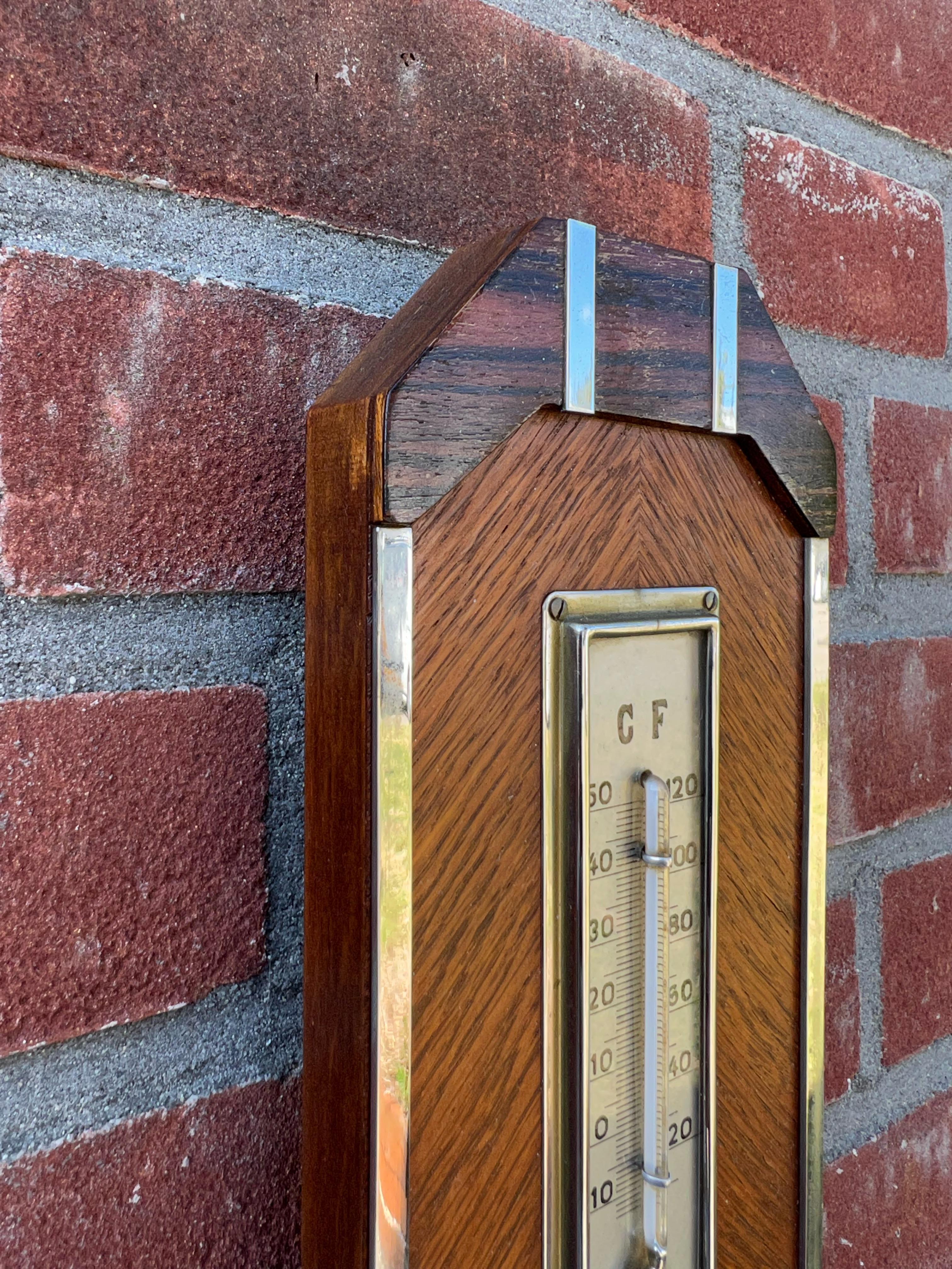 Antique Hand Crafted Dutch Art Deco Barometer & Thermometer W. Great Details For Sale 7