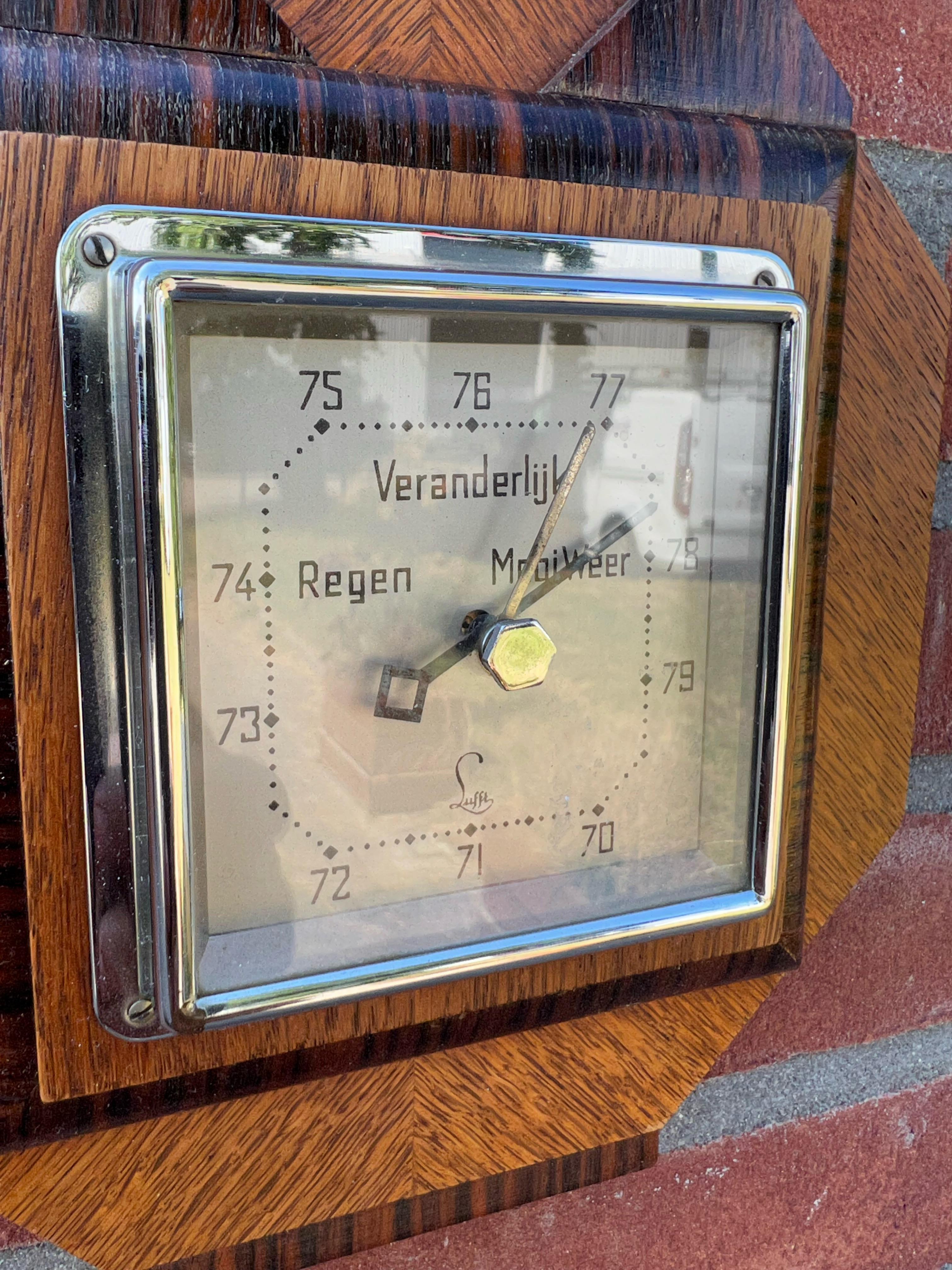 Antique Hand Crafted Dutch Art Deco Barometer & Thermometer W. Great Details For Sale 8