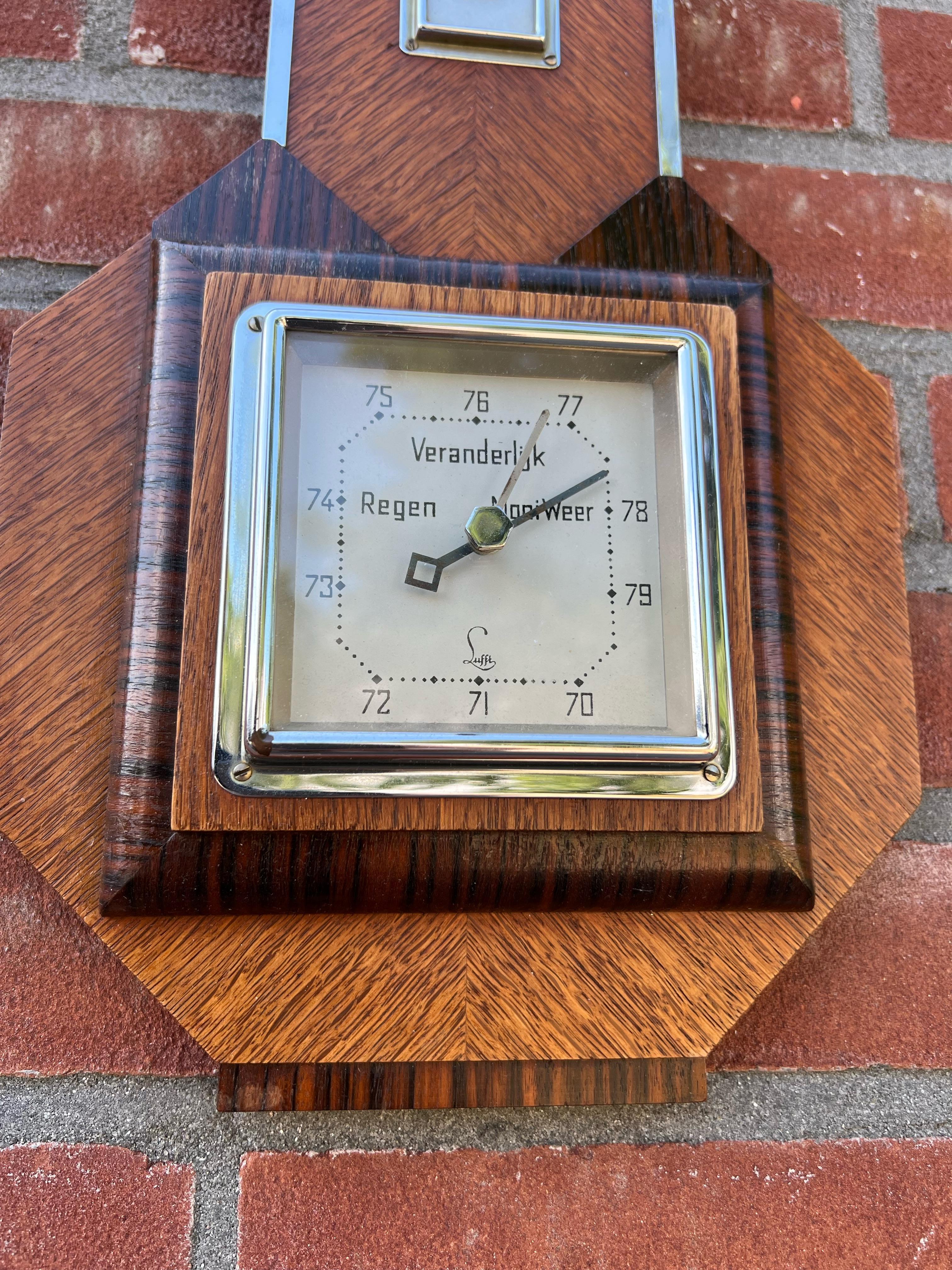 Antique Hand Crafted Dutch Art Deco Barometer & Thermometer W. Great Details For Sale 11