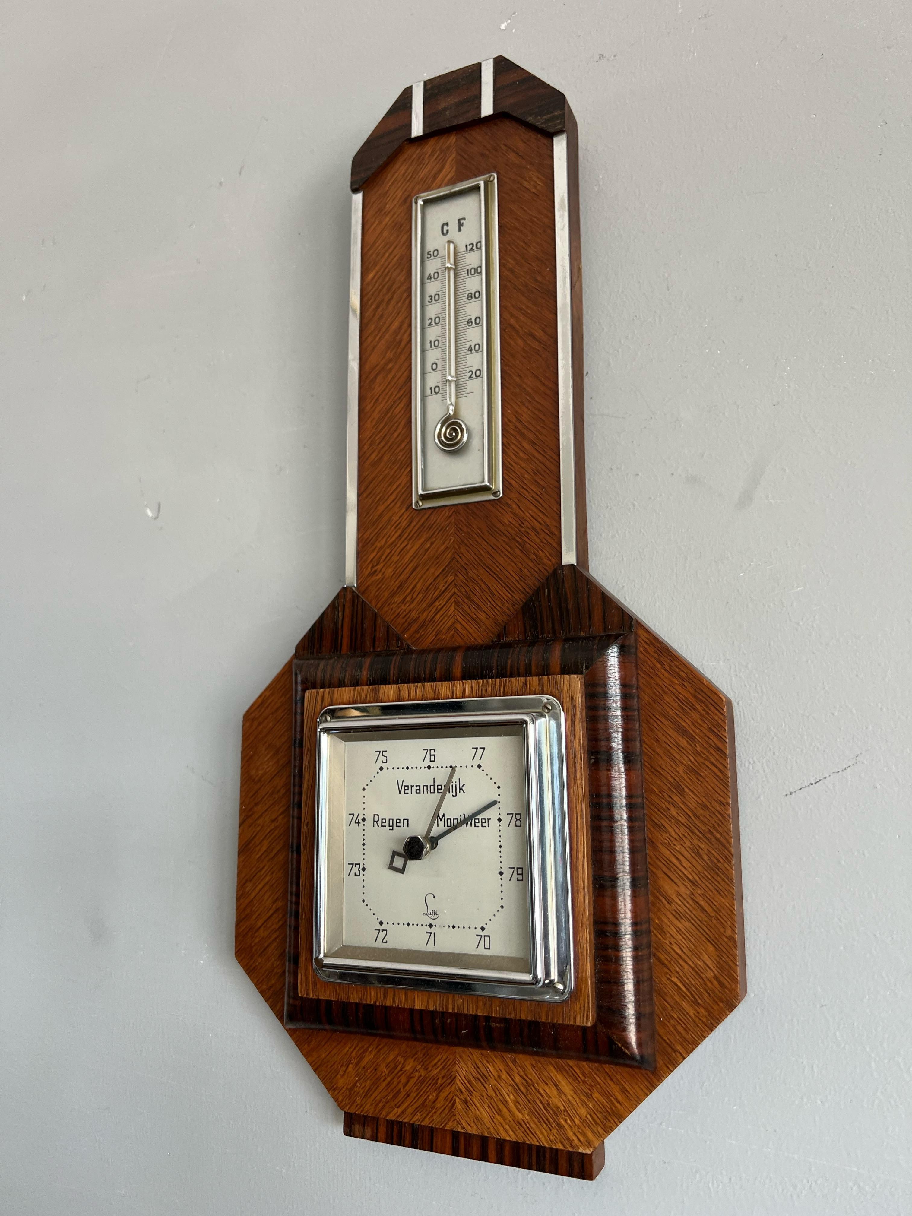 Antikes handgefertigtes niederländisches Art-Déco-Barometer und Thermometer mit großartigen Details (Art déco) im Angebot