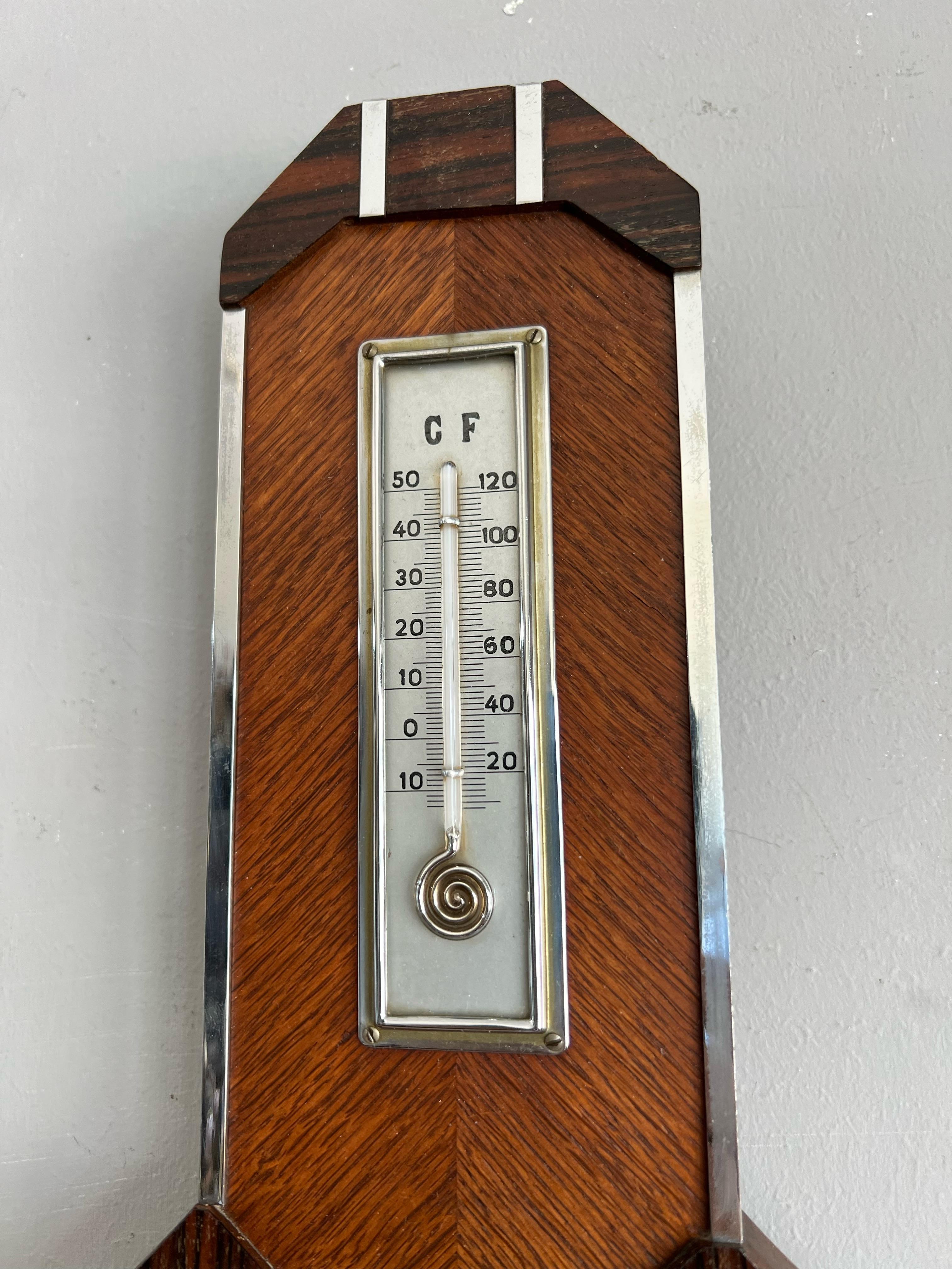 Antikes handgefertigtes niederländisches Art-Déco-Barometer und Thermometer mit großartigen Details (Niederländisch) im Angebot