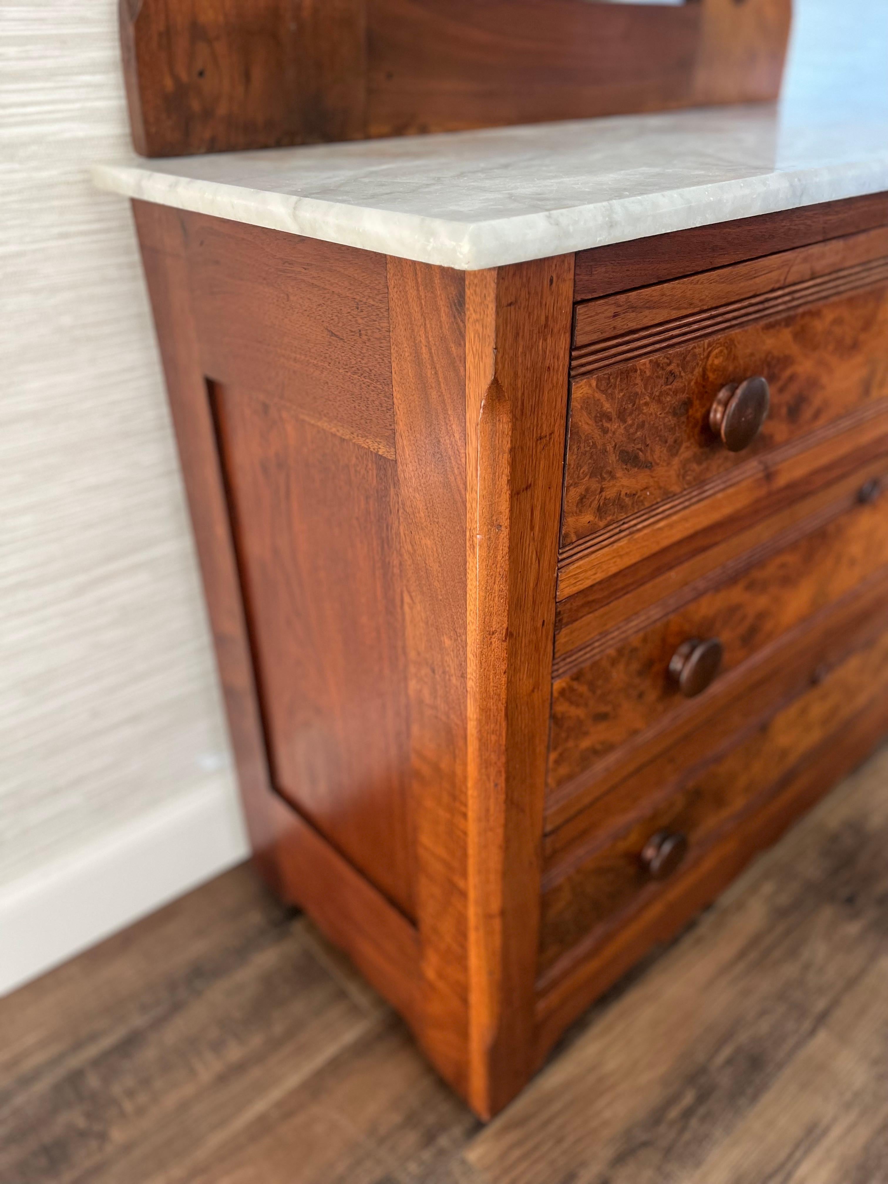 Antique Flame Mahogany American Empire Eastlake Marble Top Mirror Dresser For Sale 10