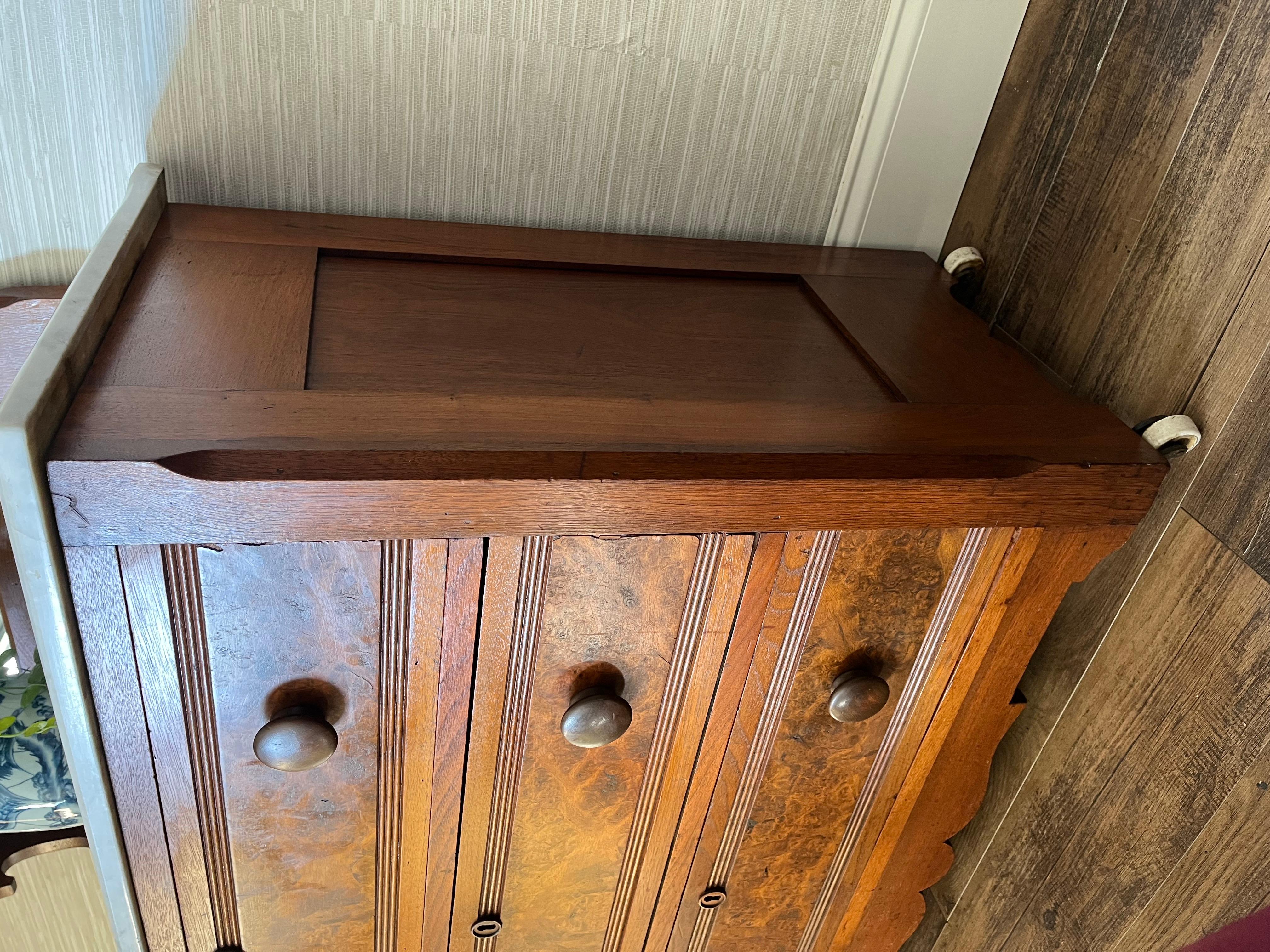 Late 19th Century Antique Flame Mahogany American Empire Eastlake Marble Top Mirror Dresser For Sale