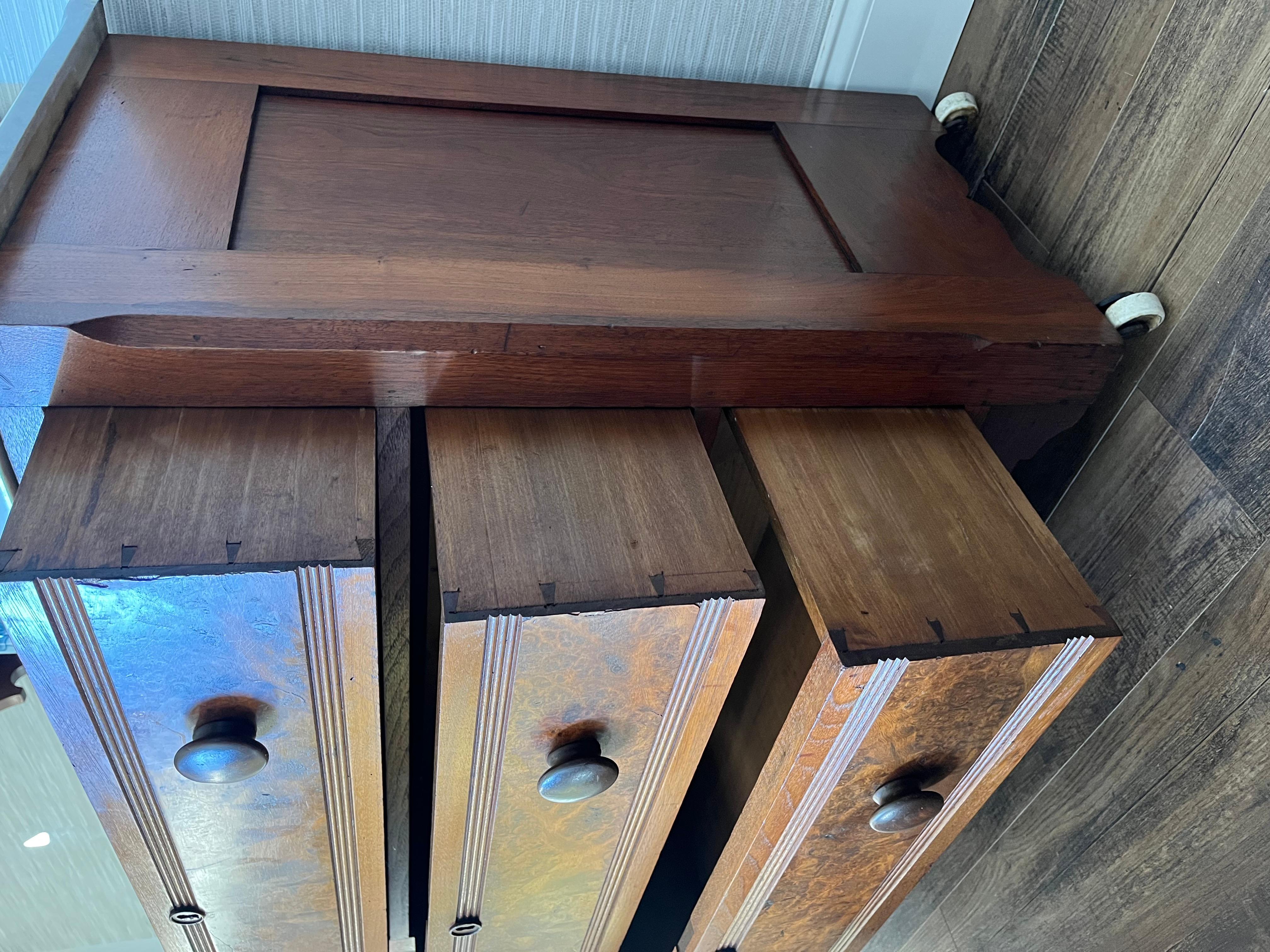 Antique Flame Mahogany American Empire Eastlake Marble Top Mirror Dresser For Sale 1