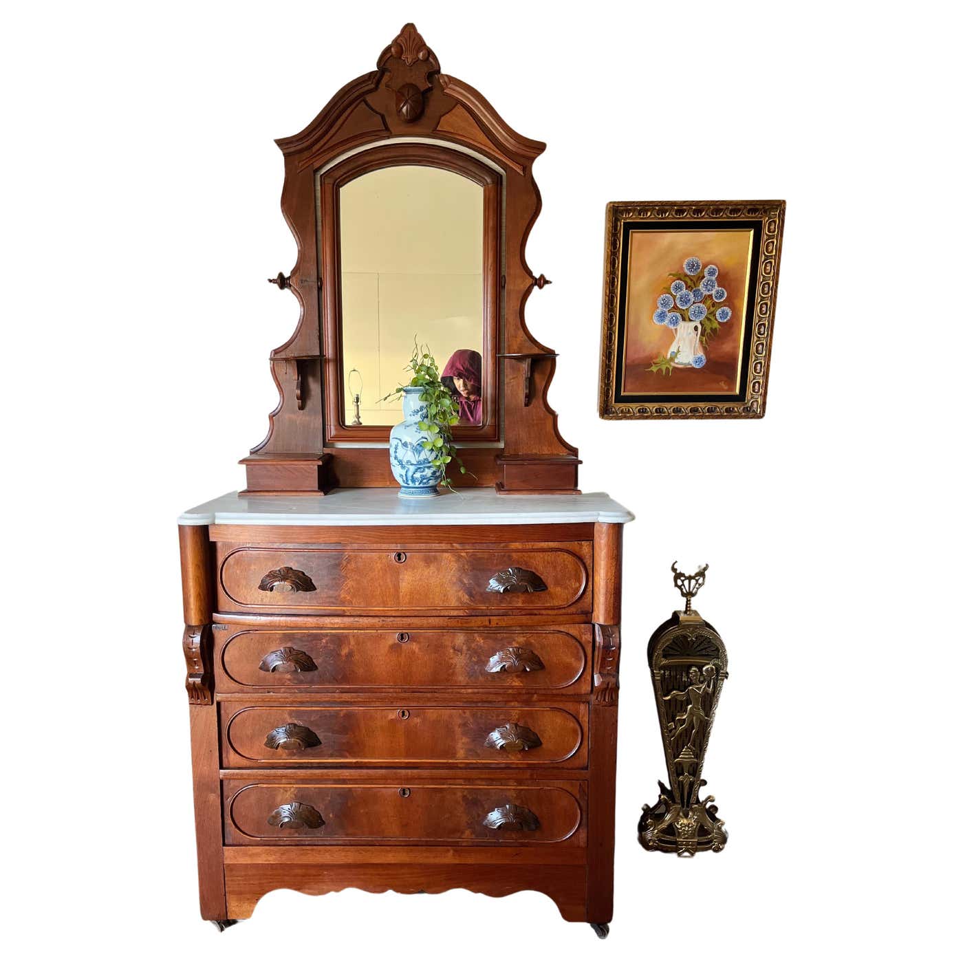 Antique American Empire Eastlake Victorian Italian Marble Top Mirror ...