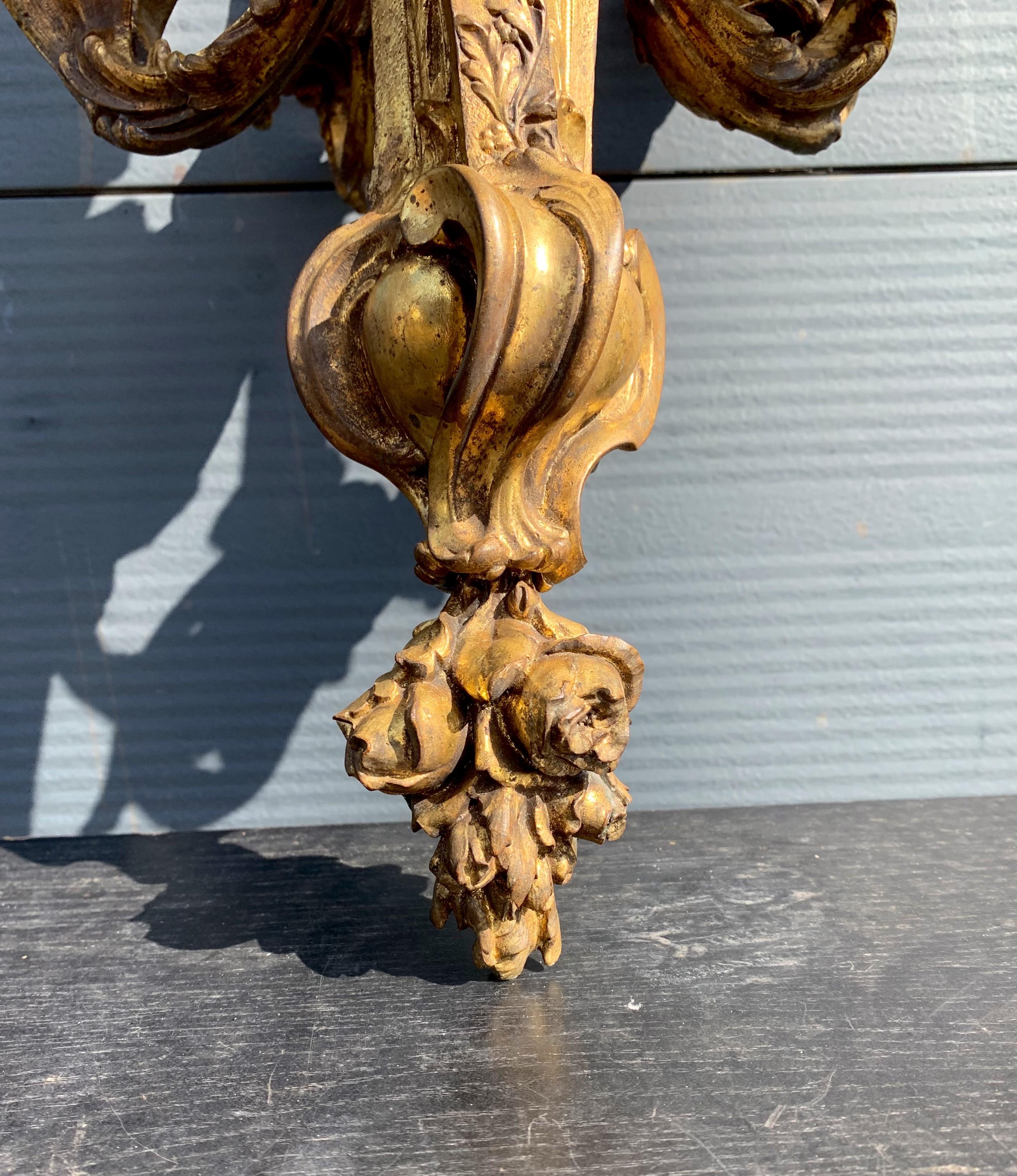 Antique Large Belle Époque Handcrafted Gilt Bronze Chandelier Pendant w. Roses  For Sale 7